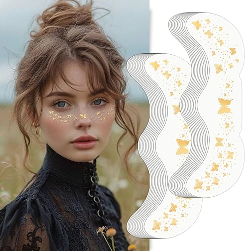Wodelanle Glitter Freckles Face Tattoo, 24 Count Gold Face Glitter Speckles Makeup Patches, Glow Up Makeup Patches, Cute Glitter Freckles Makeup
