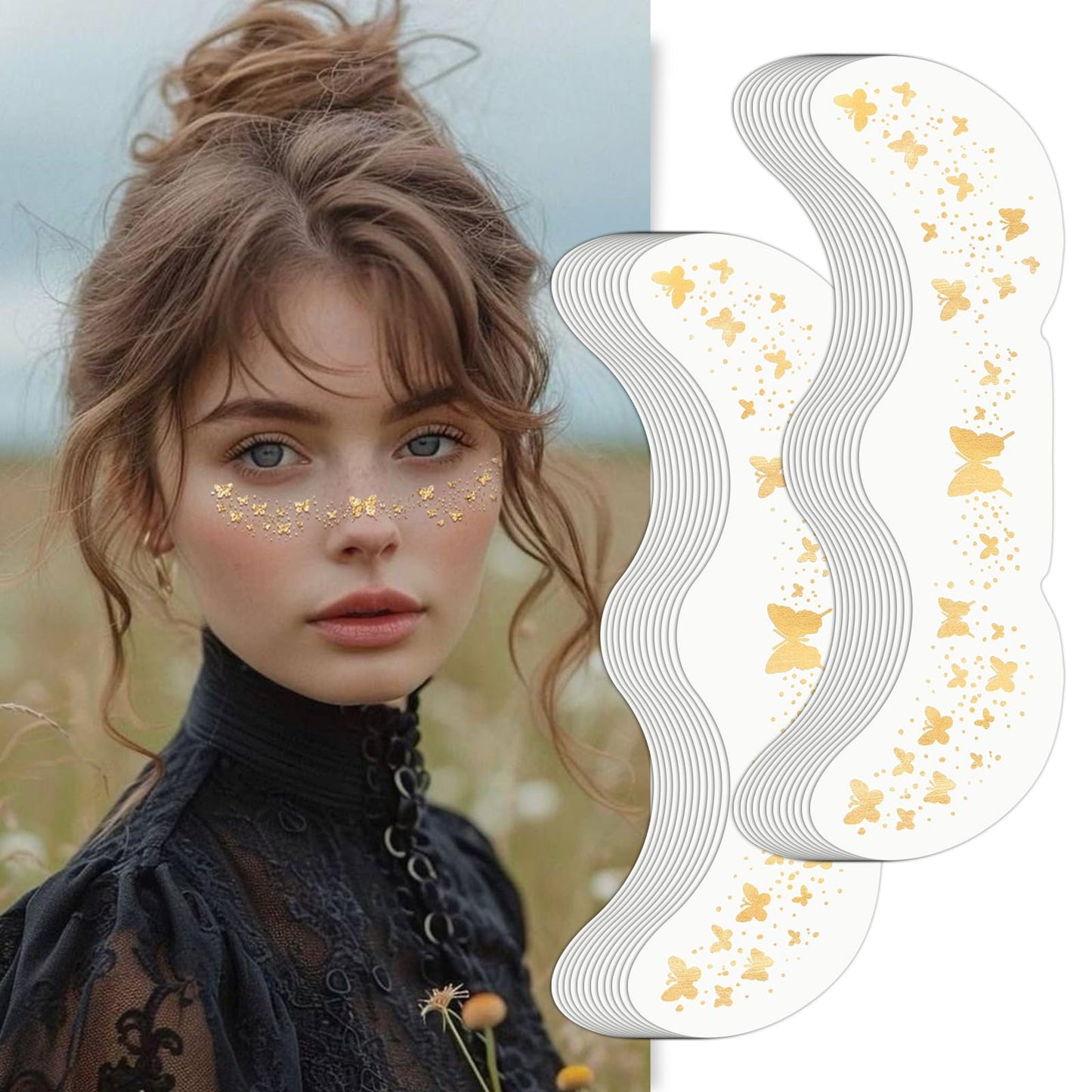 Wodelanle Glitter Freckles Face Tattoo, 24 Count Gold Face Glitter Speckles Makeup Patches, Glow Up Makeup Patches, Cute Glitter Freckles Makeup