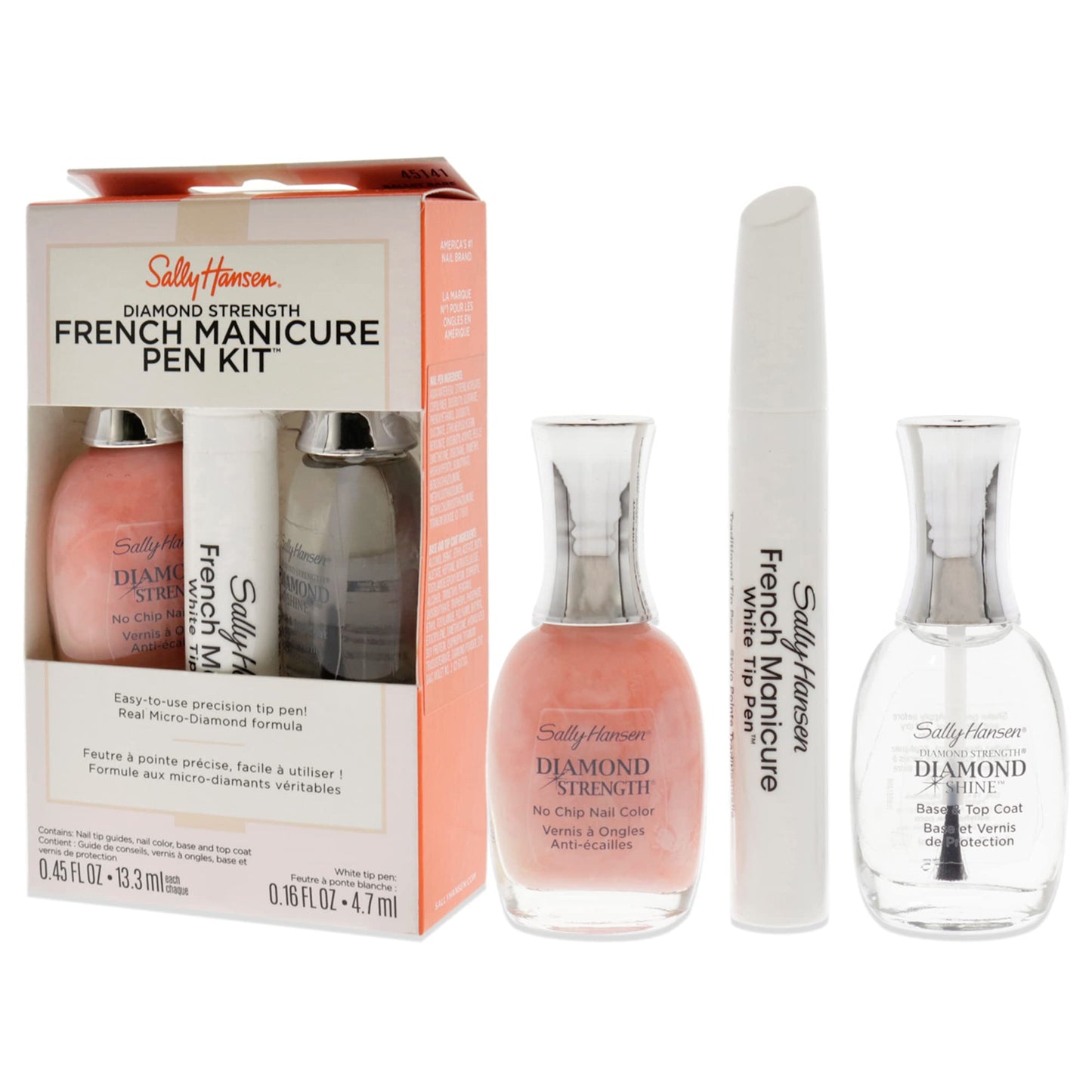 Sally Hansen Diamond Strength French Manicure Set - 45141 Ballet Bare 0.45oz Nail Polish - 3227 Ballet Bare, 0.45 Base and Top Coat, 0.16oz Precision