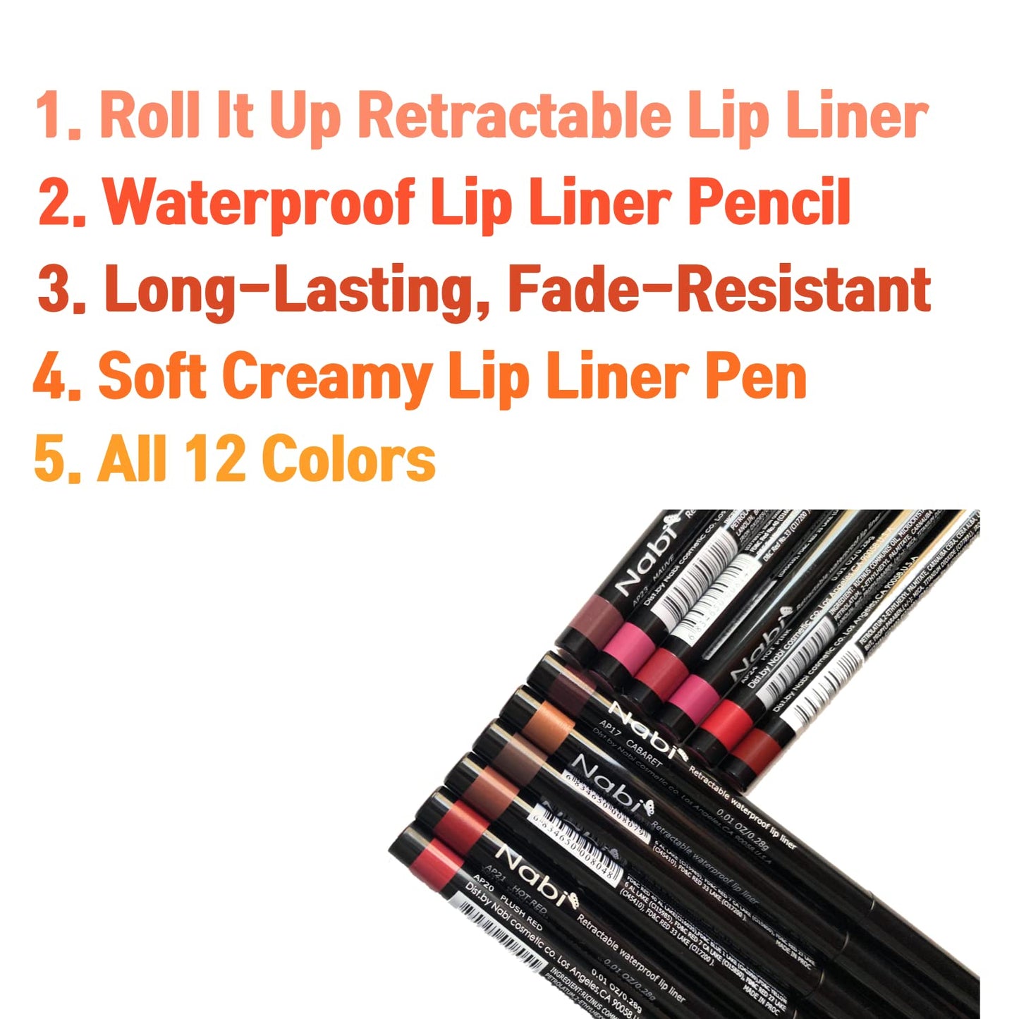 Beauty Spot 12 Colors Retractable Waterproof Lip Liner Set, Roll It Up Auto Lip Liner Pencil, Long Lasting Fade Resistant