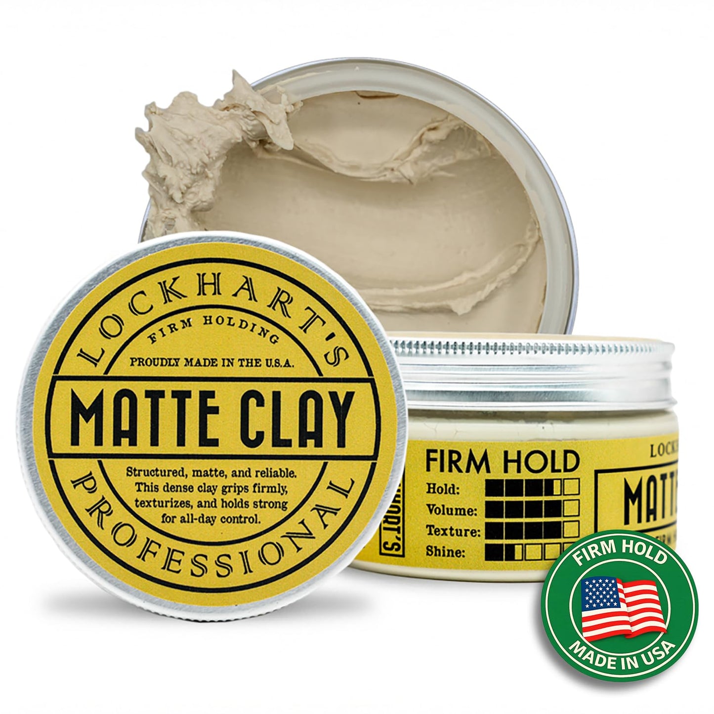 Lockhart’s Premium Matte Clay - Styling Hair Paste For Men - Natural Matte Finish - Handcrafted Styling Clay for Textured Looks (3.4oz)
