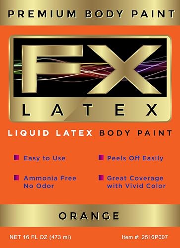Liquid Latex - Face and Body Paint, Ammonia Free, Easy On and Off, Cosplay Makeup, Create Professional Monster, Zombie Arts 16 Oz (Orange)