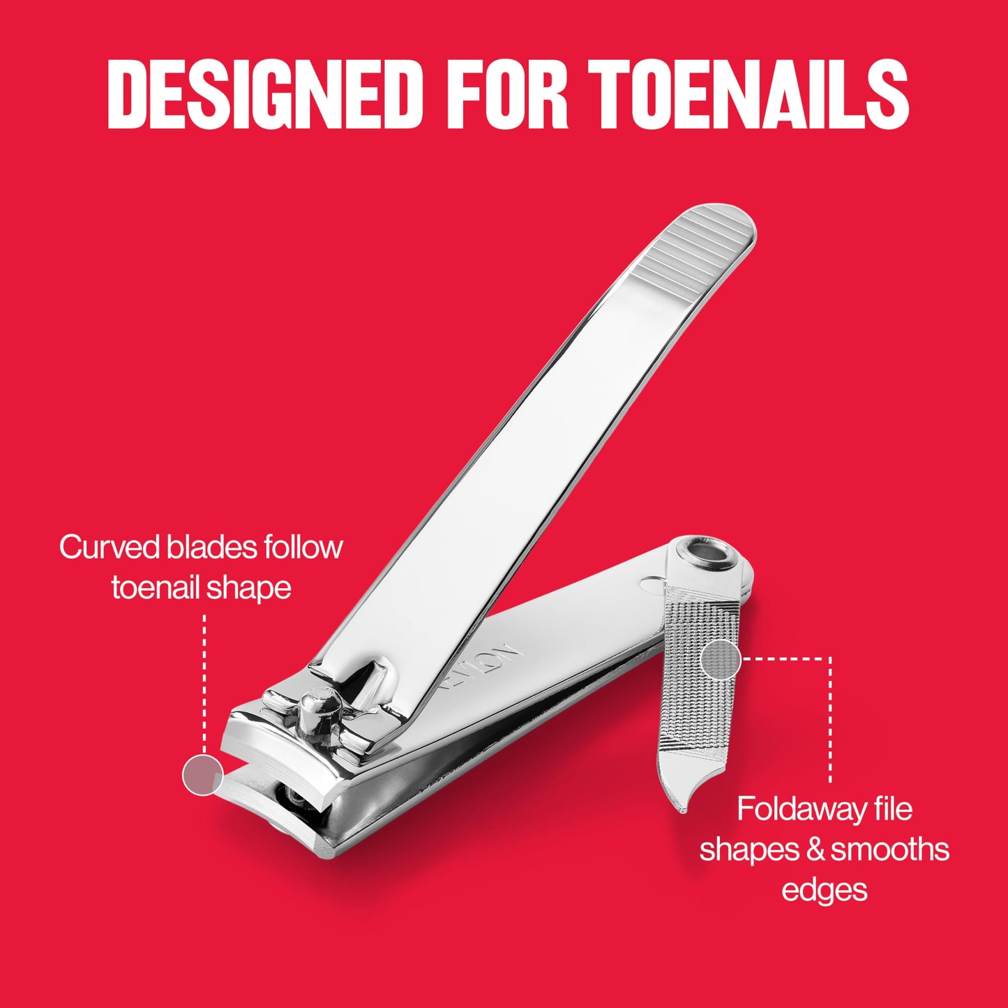 Revlon Toenail Clipper With File, Nail Care Tool With a Curved Blade for an Accurate Trimming and Grooming, Easy to Use, 1 count