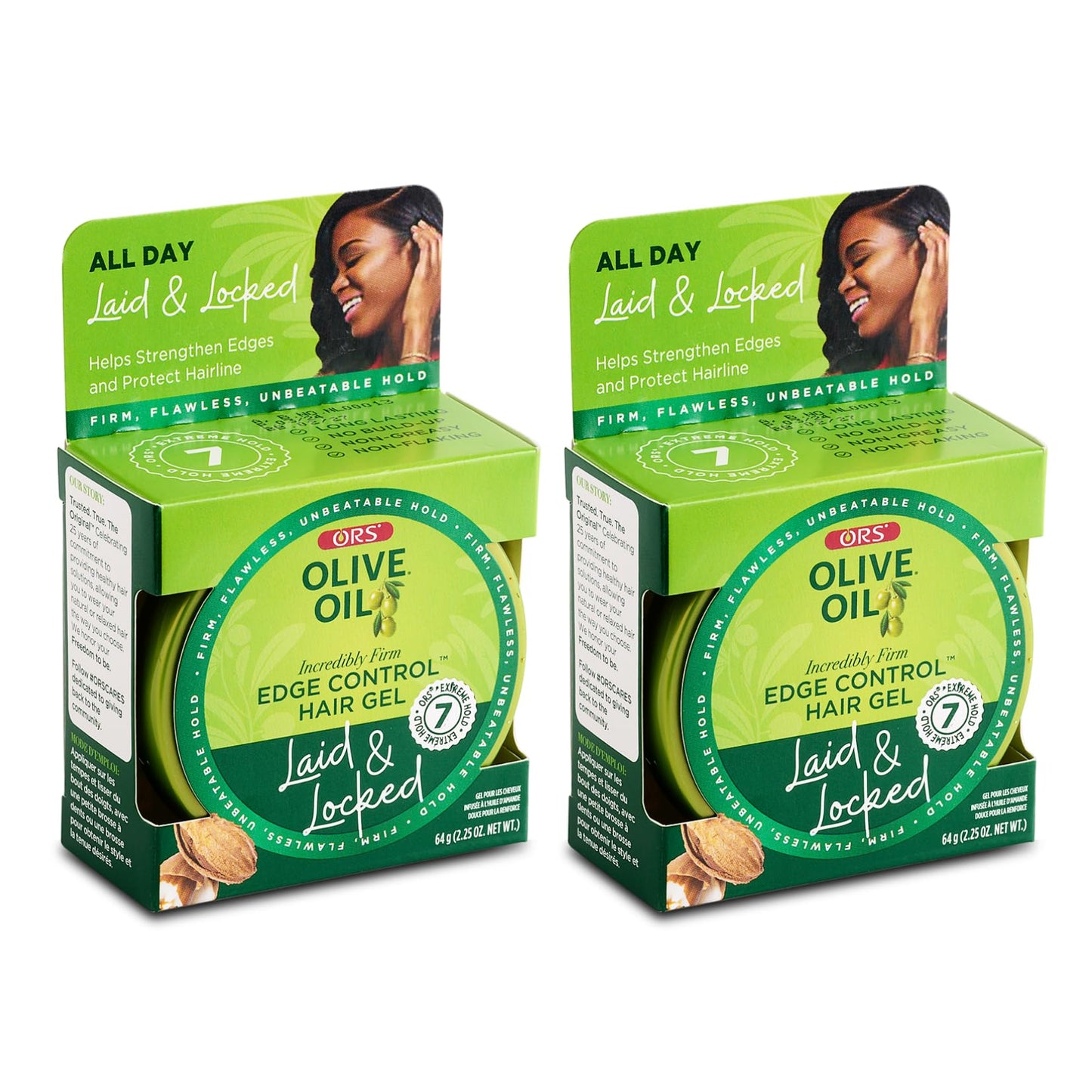 ORS Olive Oil Edge Control Hair Gel with Sweet Almond Oil 2.25 oz (Pack of 2)