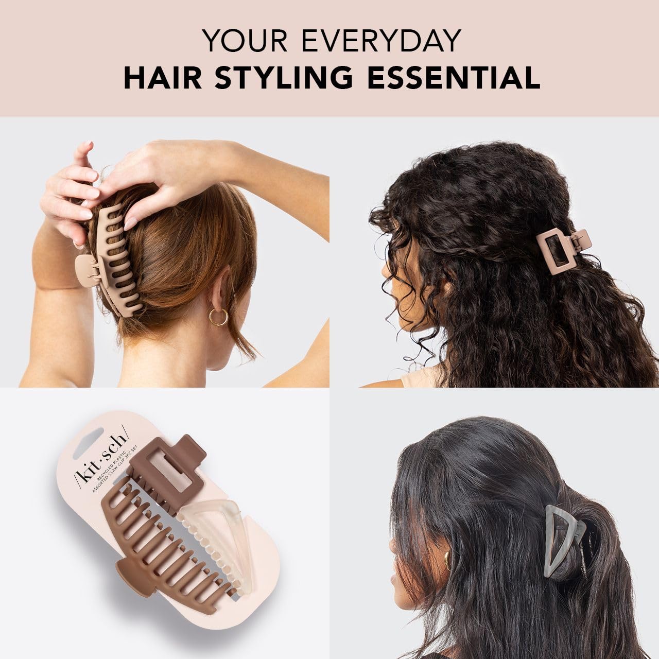 Kitsch Large Assorted Hair Clips for Women, Medium Open Shape Hair Claw Clips for Thick Hair, Small Open Shape Hair Clip & Big Claw Clip for Teen