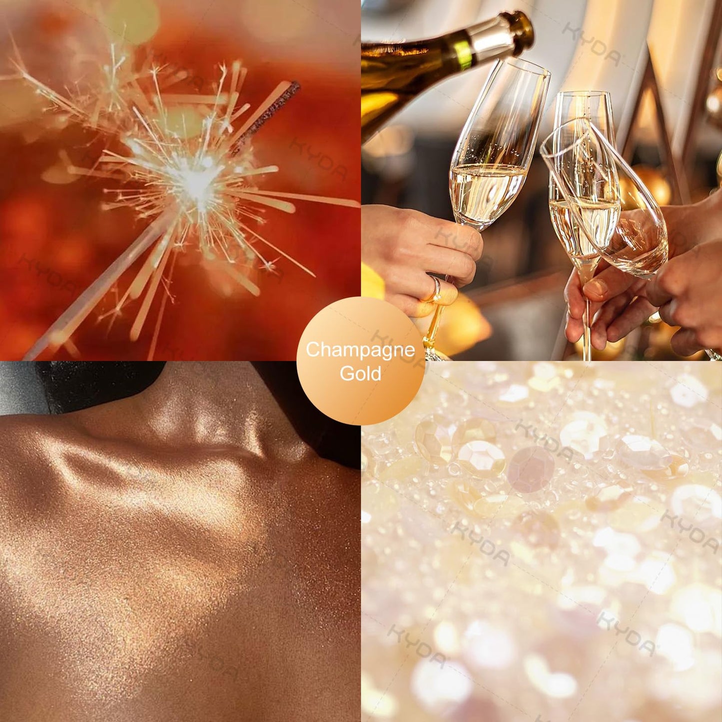 KYDA Champagne Body Glitter Spray, Shimmer Loose Powder Spray Sparkle Powder, Cosmetic Shimmer Makeup Glitter for Hair Body Face Clothes Nail Art