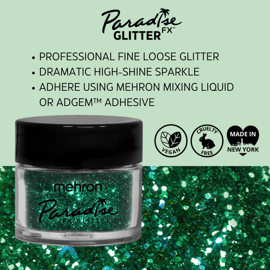 Mehron Makeup Paradise Glitter FX | Professional Cosmetic for Makeup & Art | Vibrant & Shimmering Loose Glitter .25 oz (7 g) (Green)