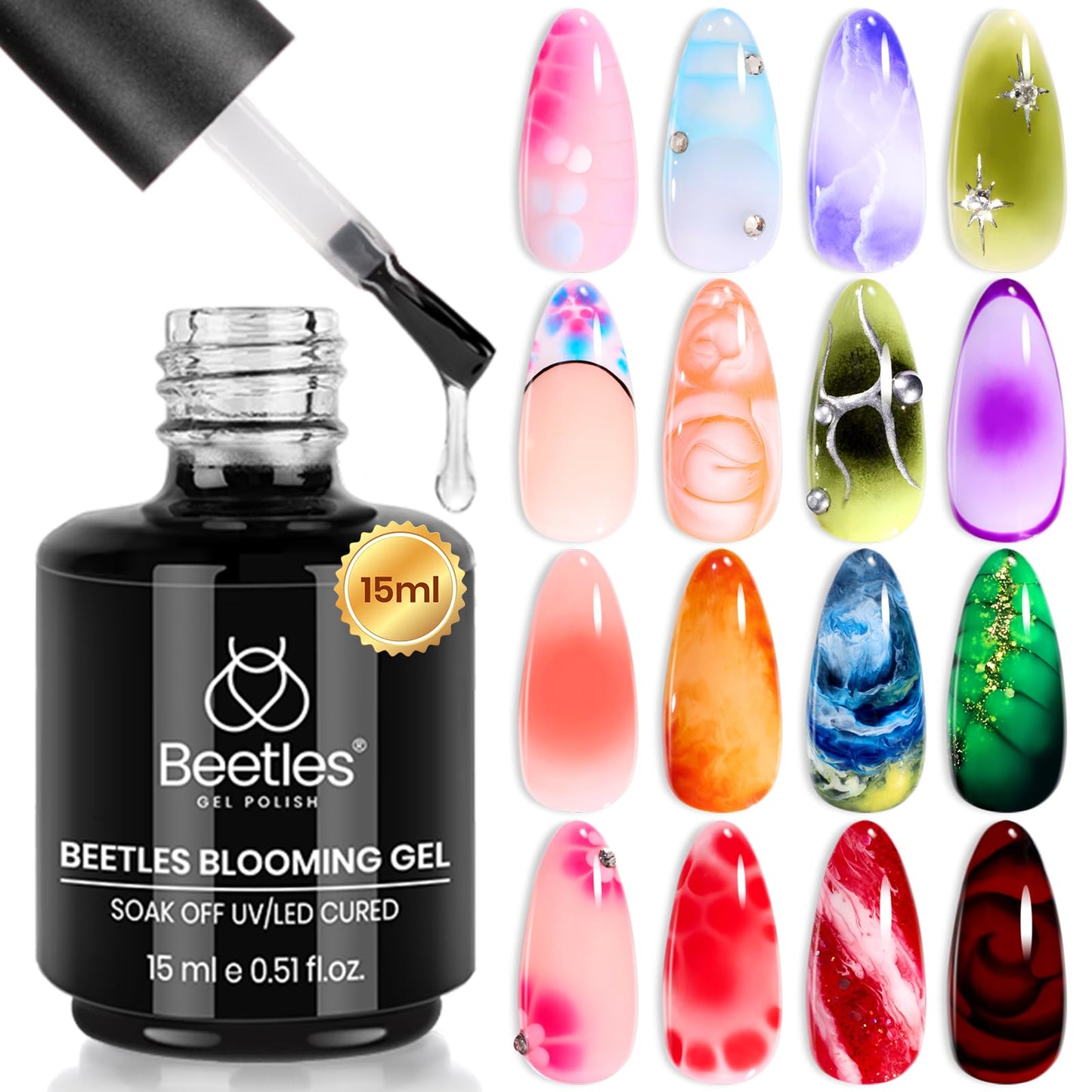 Beetles Blooming Gel, 15ml Clear UV LED Nail Art Gel Polish for Aura Nails, Marble, Natural Stone, Watercolor and Floral Print Spreading Effects, Soak Beauty and Personal Care beetles Gel Polish