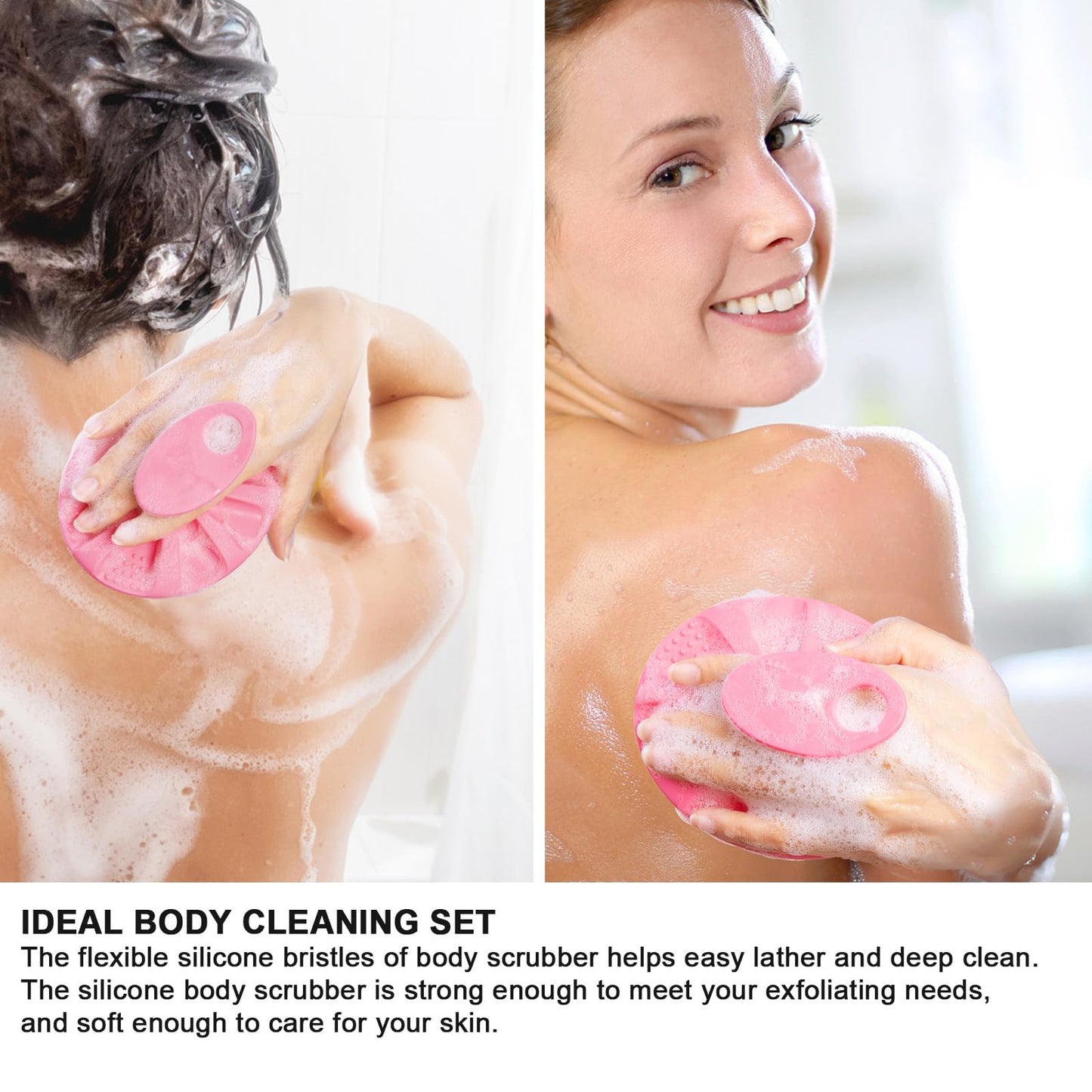 INNERNEED Soft Silicone Body Cleansing Brush Shower Scrubber, Gentle Exfoliating and Massage for All Kinds of Skin (Pink)
