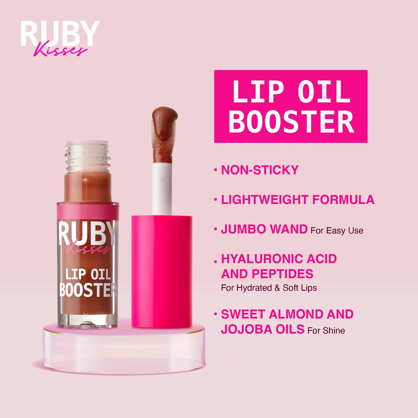 Ruby Kisses Lip Oil Booster, Hydrating Lip Gloss with Nourishing Natural Oil Blend, Jumbo Wand for Easy Application, Non-Sticky Formula (Honey