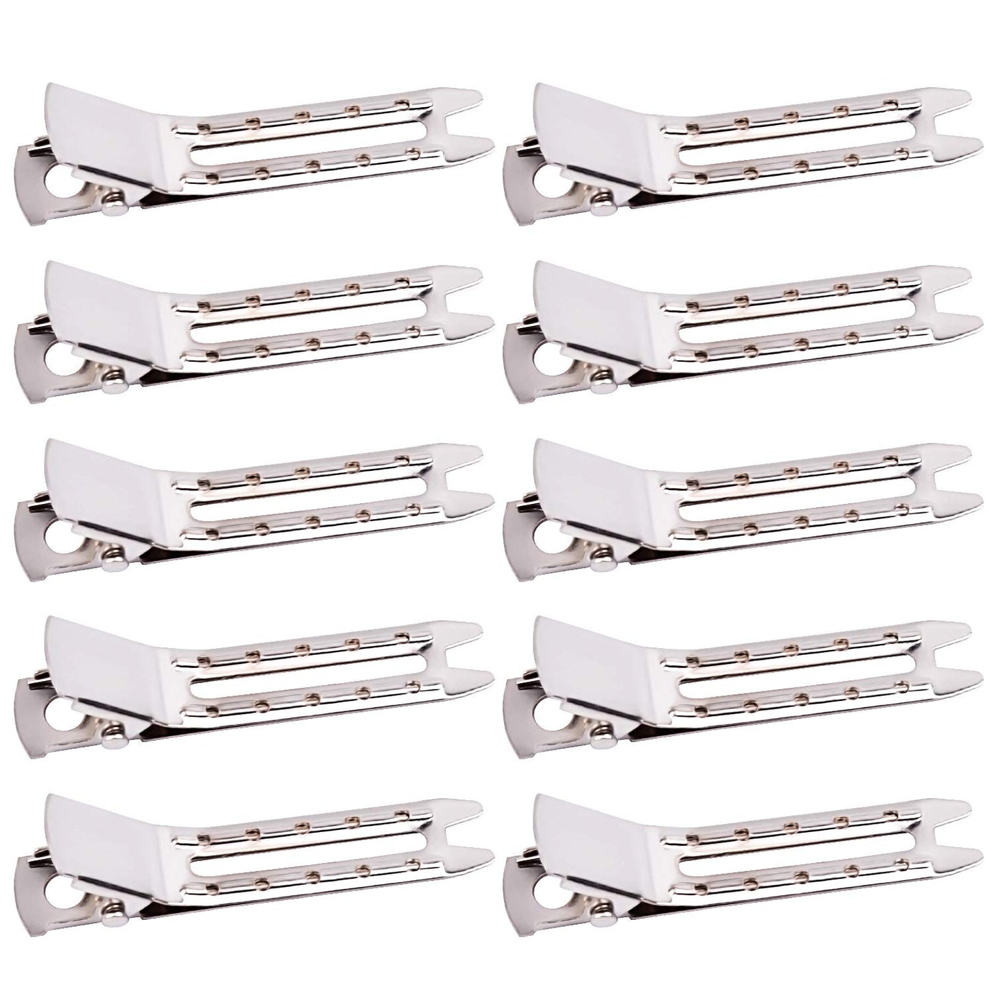 Jdesun 50pcs 1.8“ Silver Metal Hairdressing Double Prong Pin Curl Setting Section Hair Clips Alligator Clips with Holes for Hair Extension