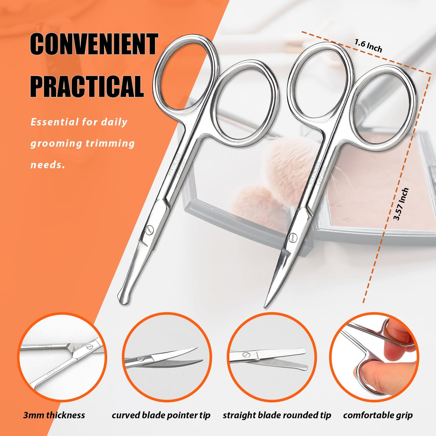 Facial Hair Small Grooming Scissors For Men Women - Eyebrow, Nose Hair, Mustache, Beard, Eyelashes, Ear Trimming Kit - Curved and Rounded Safety Tip Beauty and Personal Care LePinko