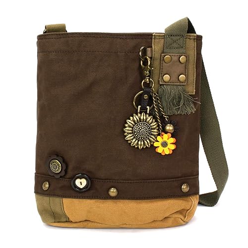 CHALA Handbag Canvas Crossbody Messenger Bag Patch Crossbody - Metal Sunflower - Dark Brown