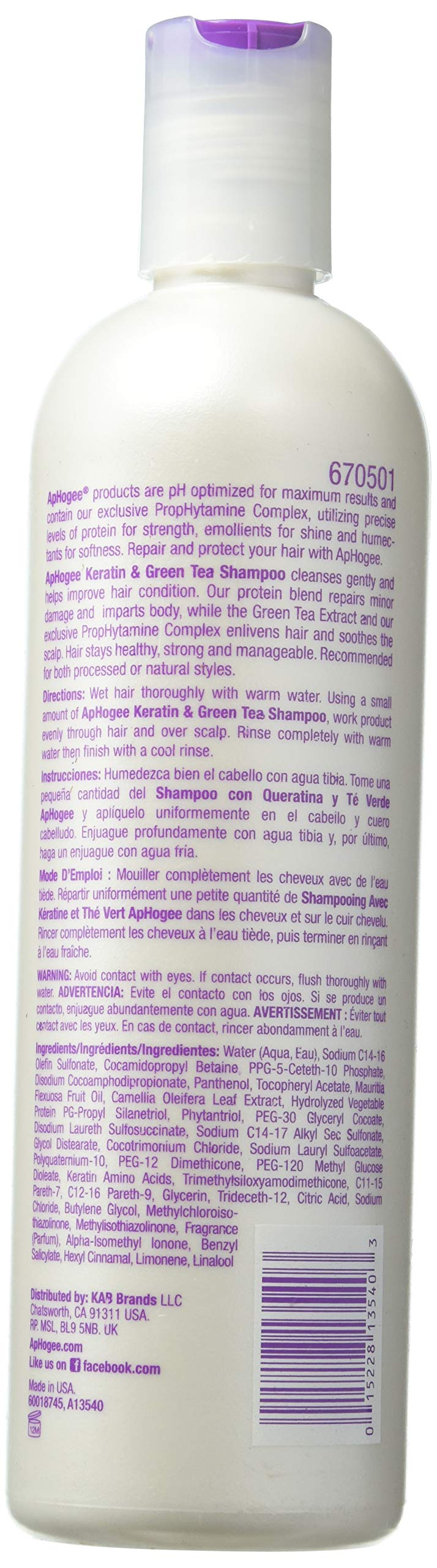 Aphogee Keratin and Green Tea 12-ounce Shampoo, 12 Ounce