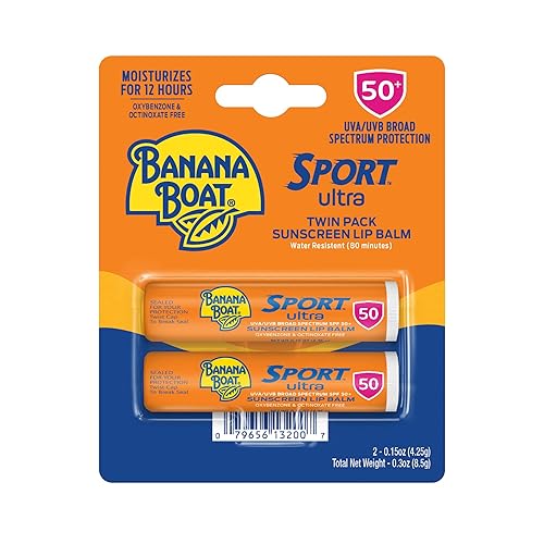 Banana Boat Sport Ultra SPF 50 Lip Sunscreen Twin Pack SPF Lip Balm Pack, Banana Boat Lip Balm SPF 50, Oxybenzone Free Sunscreen, Lip Sunblock, Travel