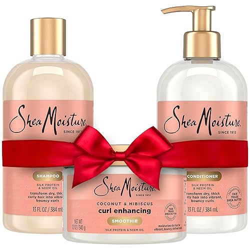 SheaMoisture Coconut & Hibiscus Curl & Shine Shampoo & Conditioner + Curl Enhancing Smoothie for Bouncy Curls, Frizz Control, Gifts for Women