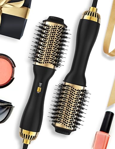 Hot Air Hair Blow Dryer Brush - 3 in 1 Negative Ionic Hairdryer Blowout Brush for Drying Straightening Volumizing - 60mm Oval Barrel fit All Hair