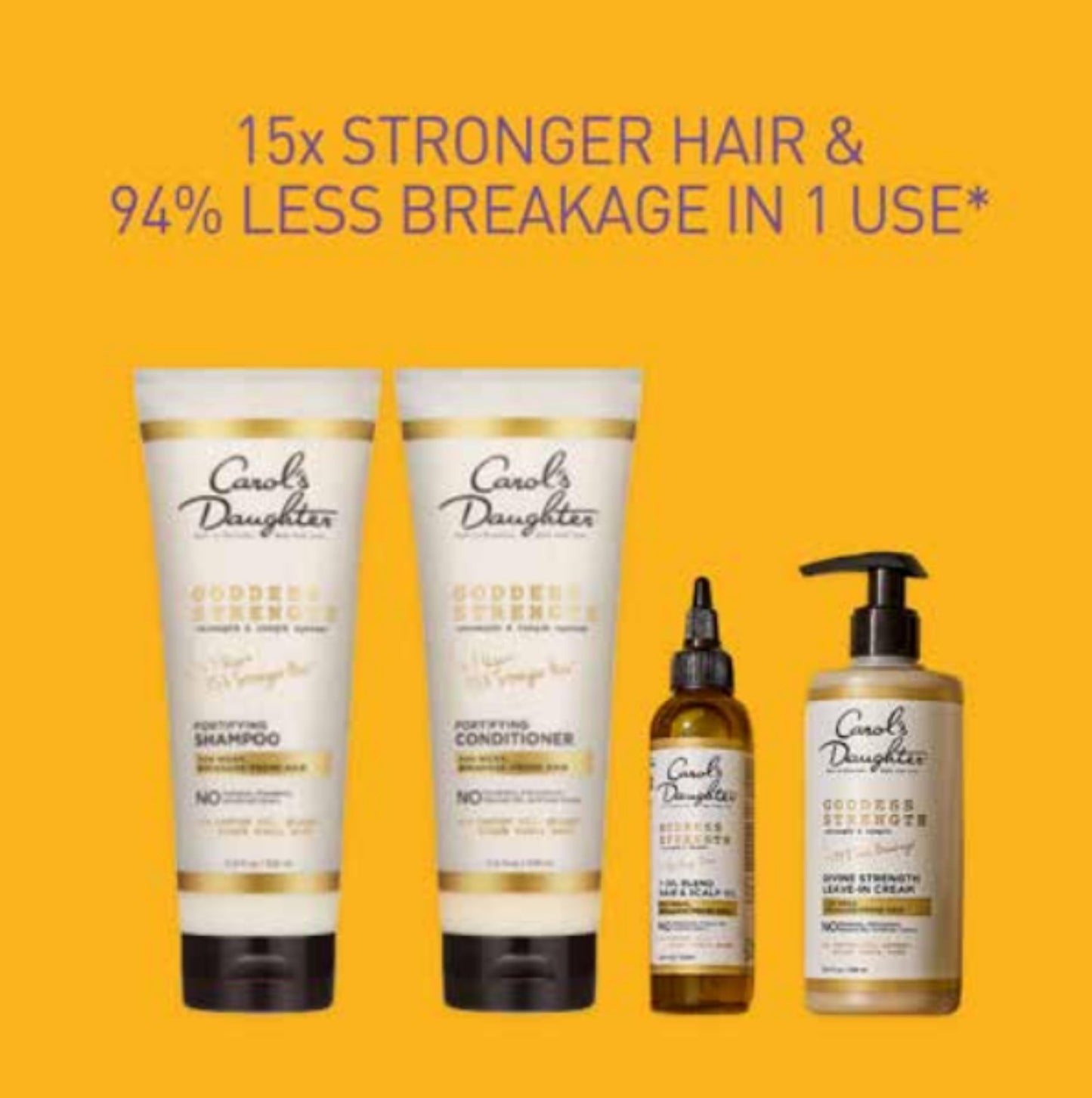 Carol's Daughter Goddess Strong Bundle: Hair Care Kit with Shampoo, Conditioner, Leave-In Treatment and Scalp Oil, 4 Items