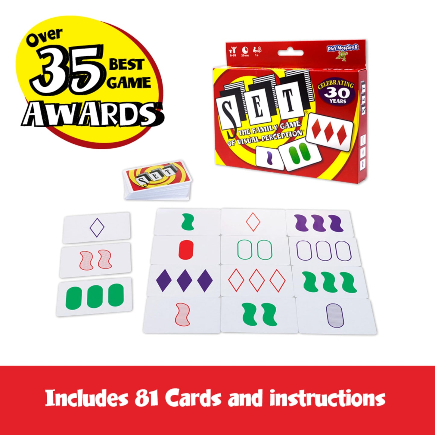 SET Enterprises SET - The Family Card Game of Visual Perception - Race to Find The Matches, For Ages 8+,81 Cards, Rules included
