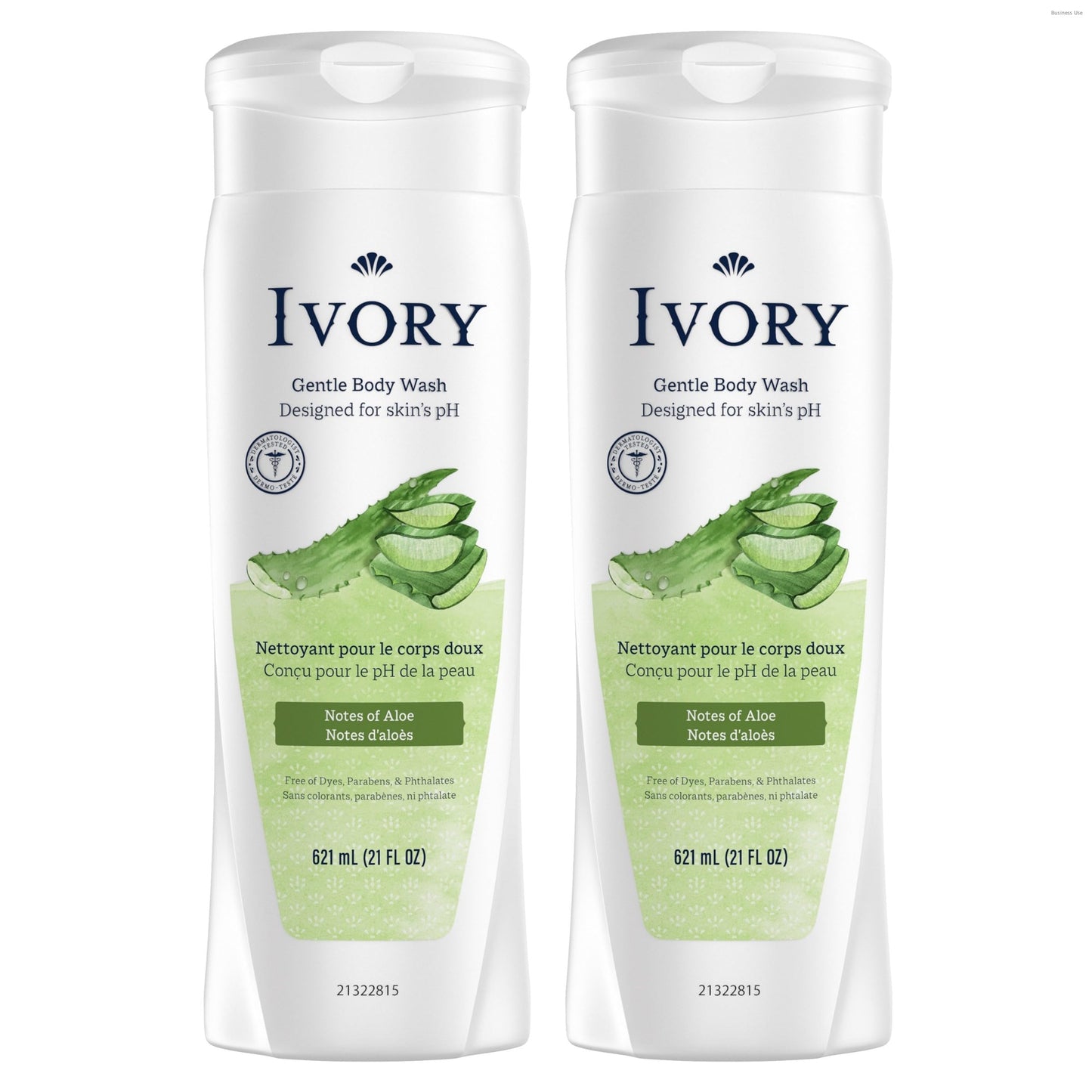 Ivory Body Wash Designed for the Whole Family, Gentle Formula, Free of Dyes Heavy Perfumes, Parabens & Phthalates, Aloe Scent, 21 oz (Pack of 2)