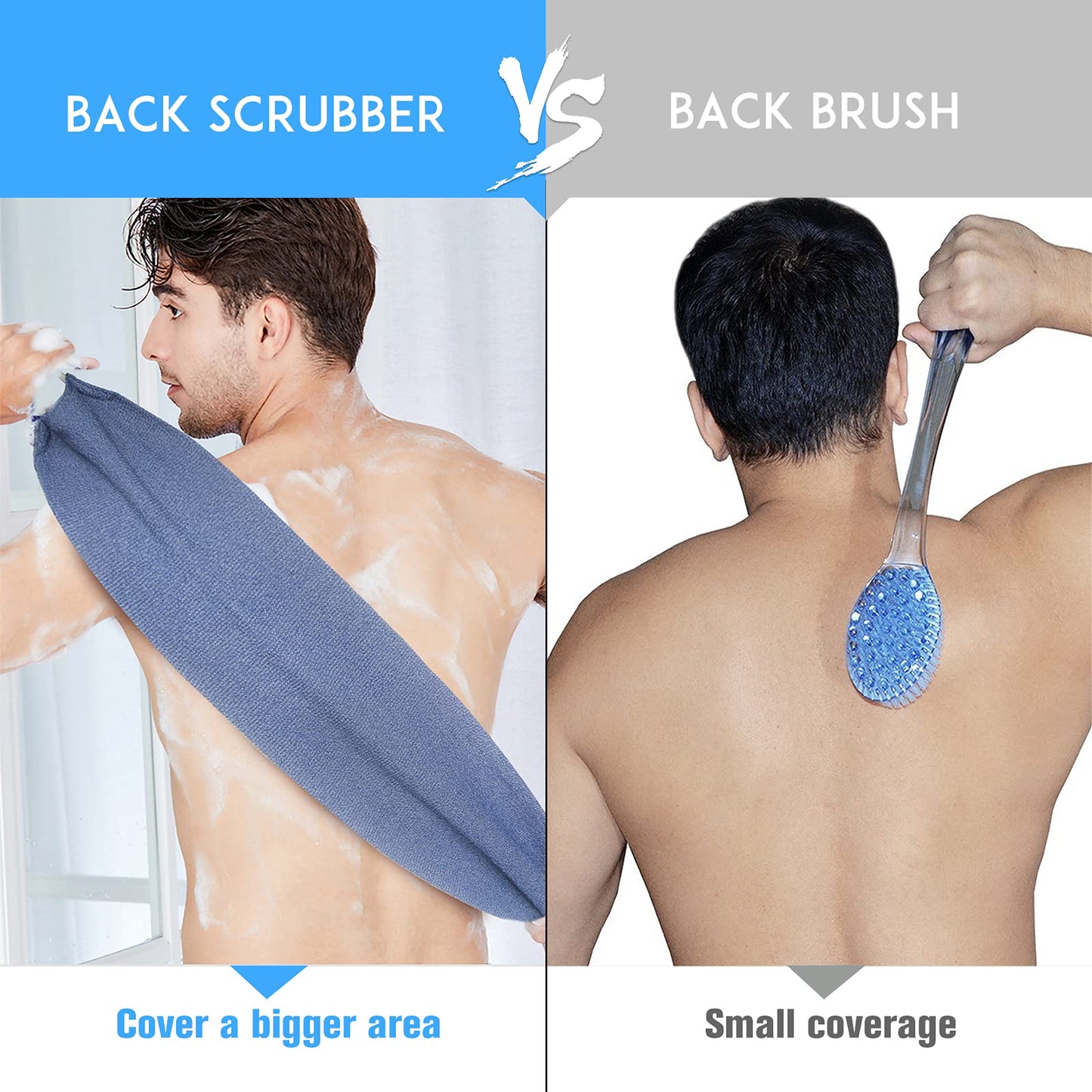 Evridwear Exfoliating Back Scrubber with Handles Two Sides for Body Shower Deep Cleans Skin Massages Invigorating Blood Circulation Men Women One Size