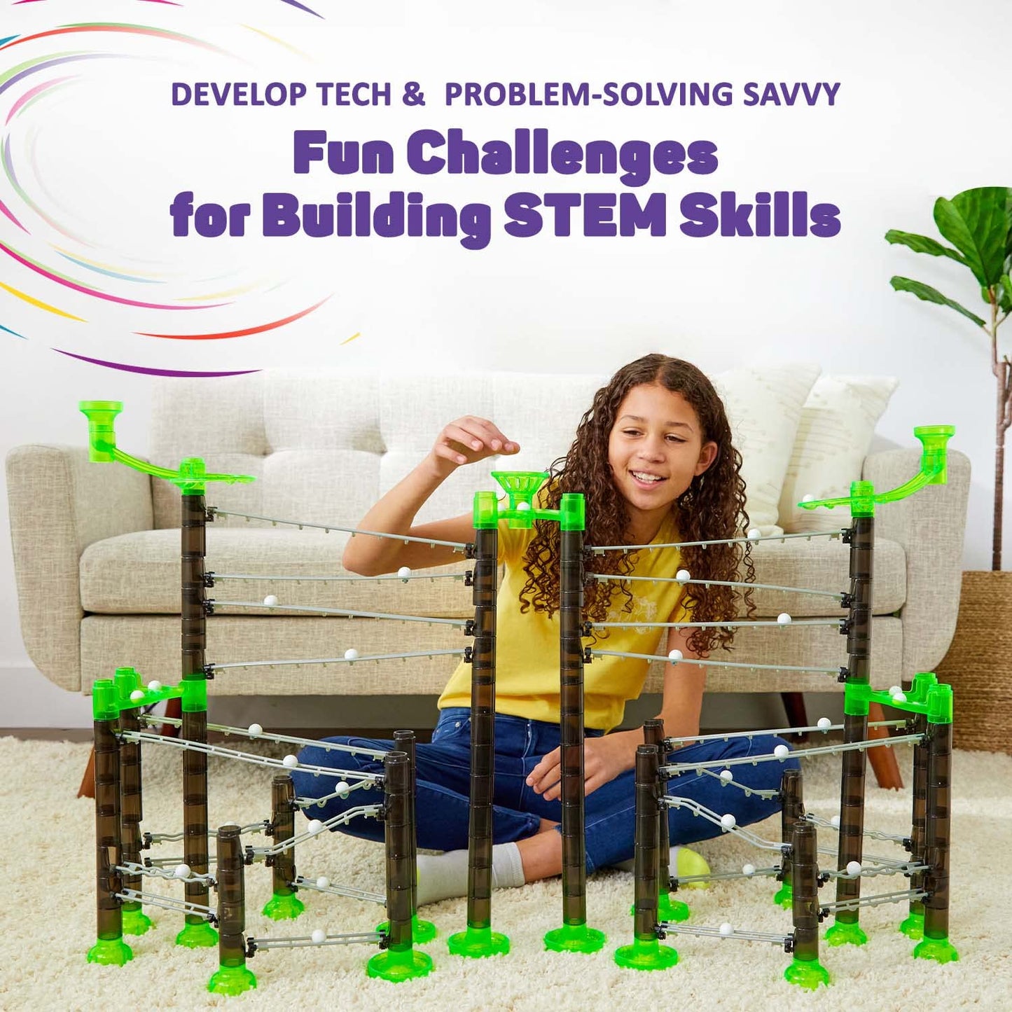 Marble Genius Marble Rails Extreme 625pcs Set – STEM Marble Run with 55 Marbles, Rails & Bases, Full-Color Instructions for Kids 8+