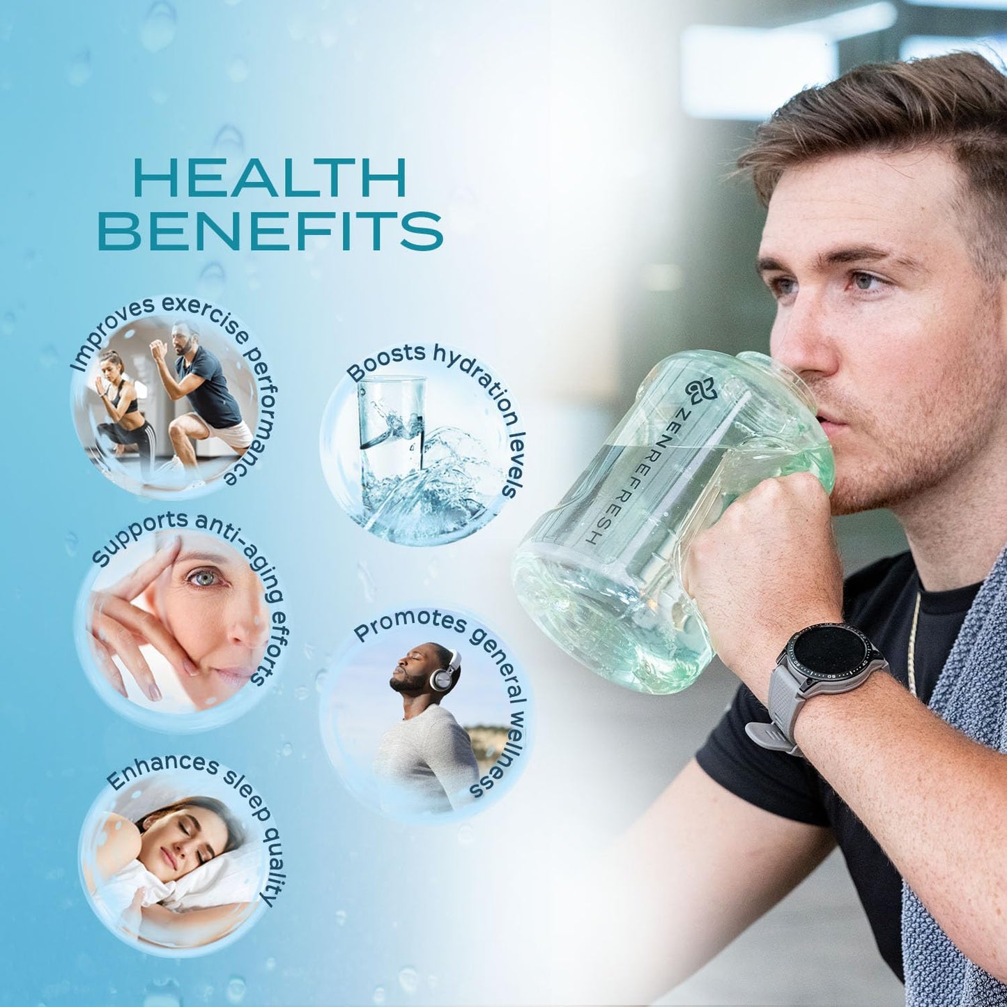 Zen Refresh 50 Oz Hydrogen Water Bottle, 2024 New SPE/PEM Technology, Large Gym Hydrogen Bottles, Travel Hydrogen Water Bottle Generator With Straw