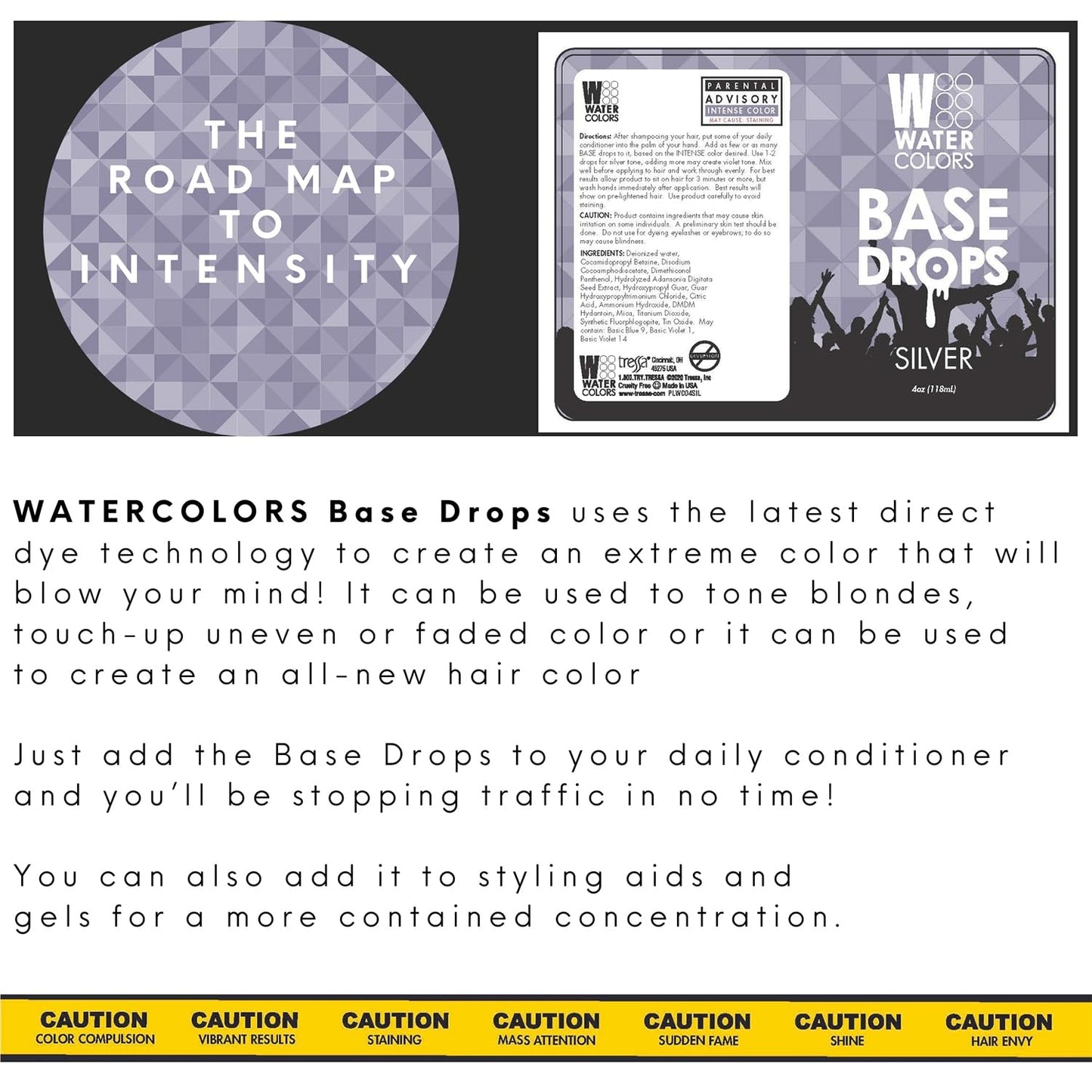 Watercolors Base Drops, Temporary Hair Dye Color Booster, Cruelty-Free, 4 oz - SILVER