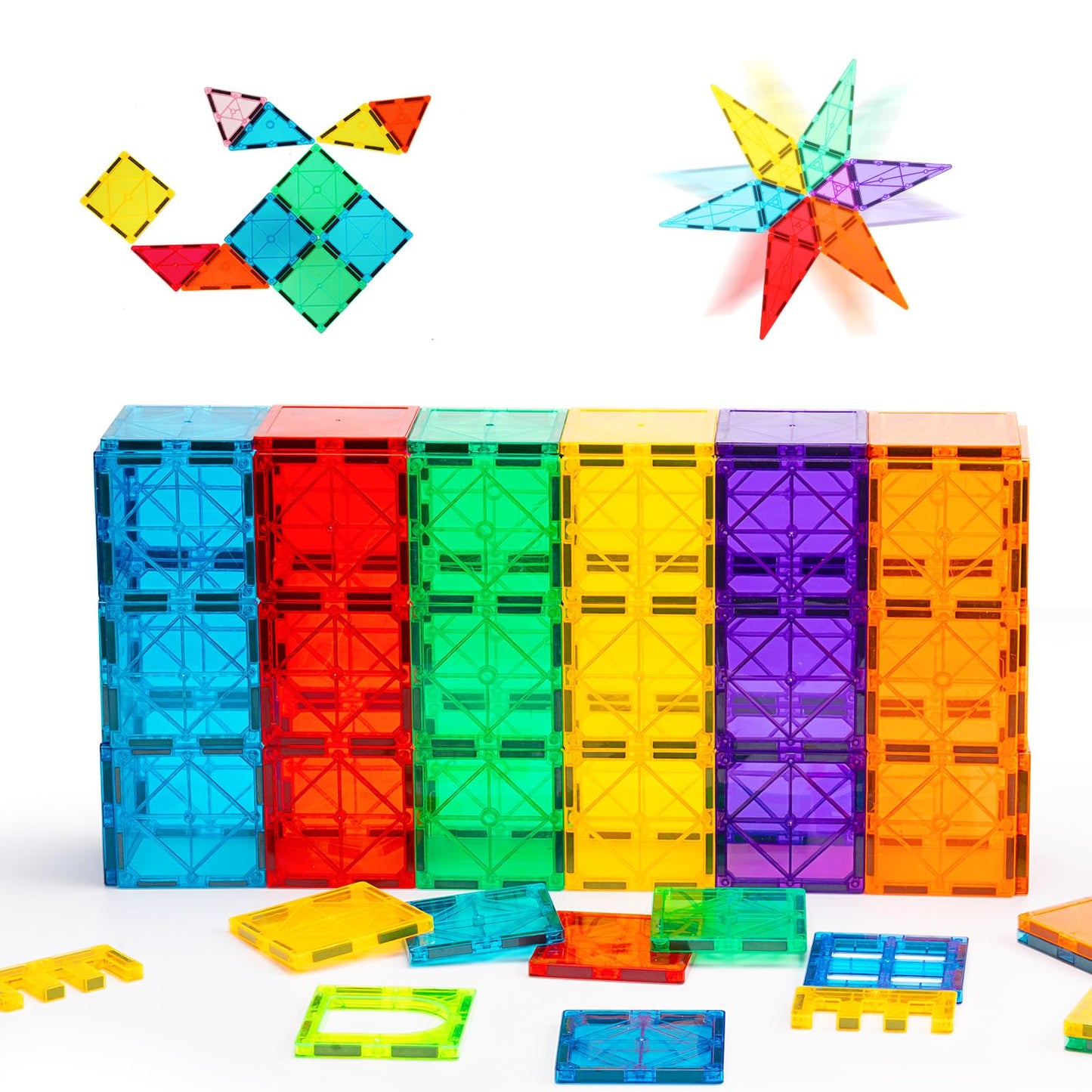 Gemmicc Magnetic Tiles 136pcs Deluxe Set – 3D Magnet Building Blocks & Stacking Puzzles with 2 Cars for Kids Boys & Girls