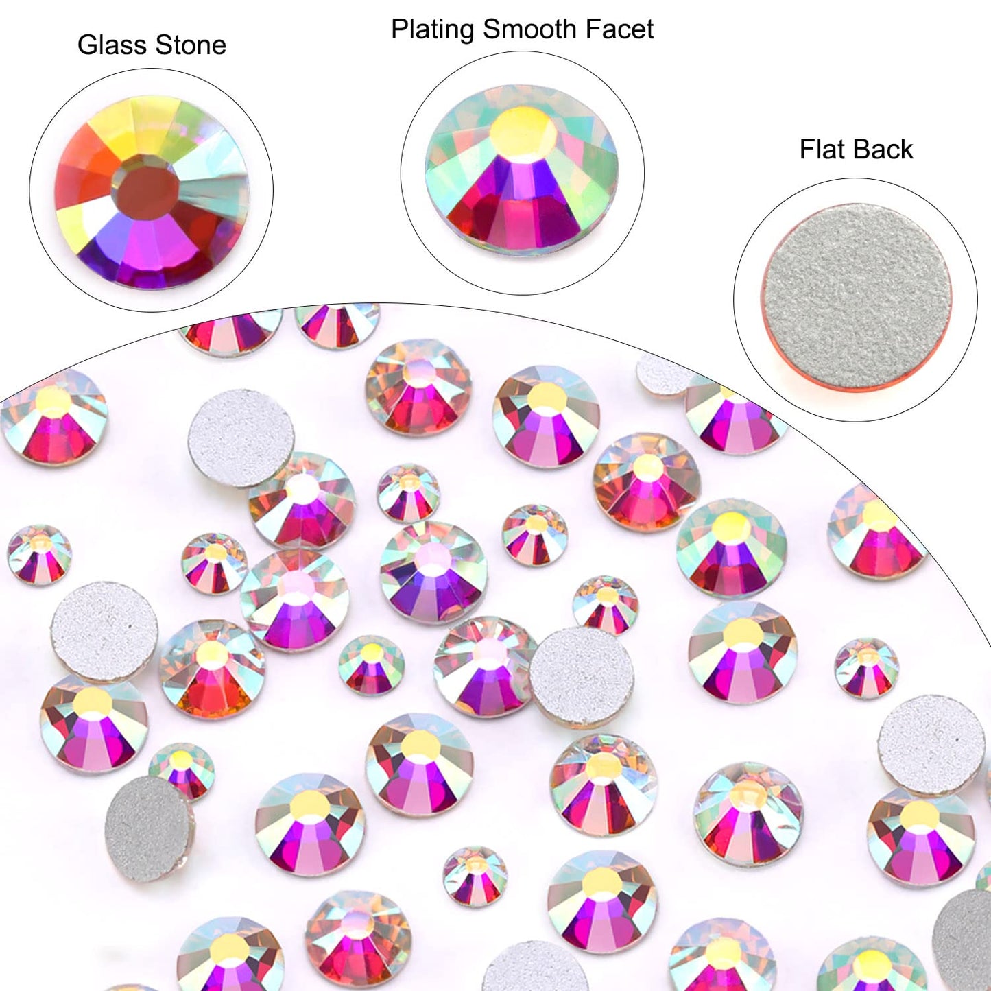 4968Pcs Colorful Flatback Rhinestones for Bedazzling, 1.5-4mm White AB Small Rhinestones Kit, Flat Back Glass Crystals Gems Diamonds for Crafts