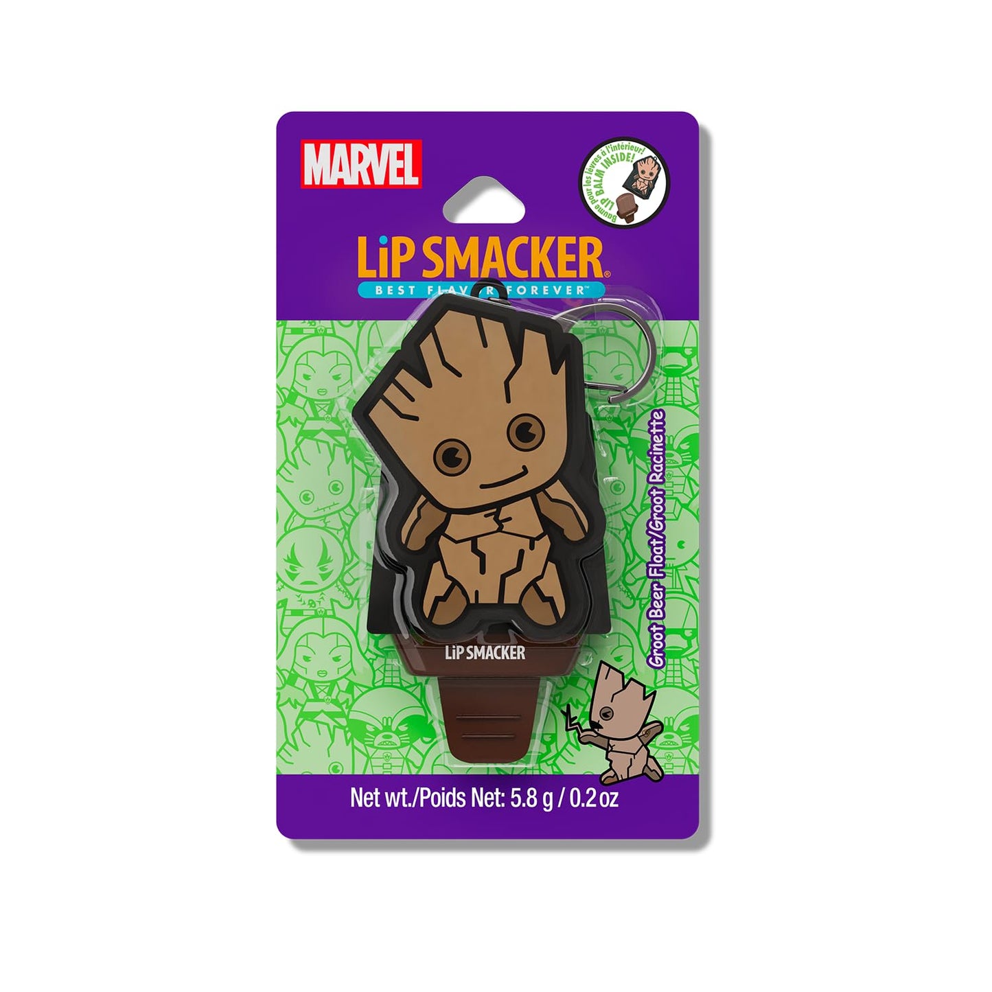 Lip Smacker Marvel Guardians of the Galaxy Lippy Pals, Clear & Glossy, Fun & Giftable, Cruelty Free - Groot Beer (Keychain)