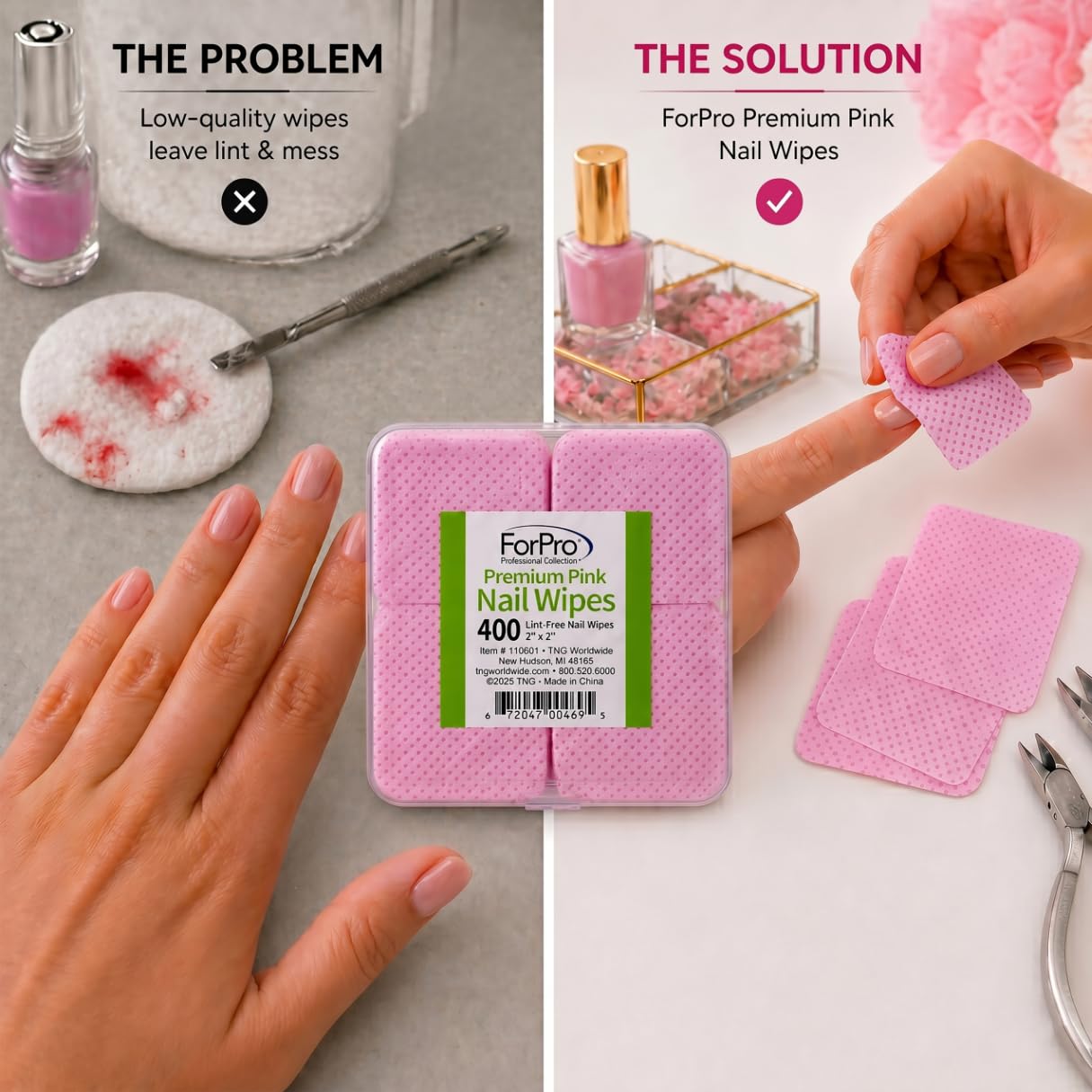 ForPro Lint Free Nail Wipes, 400-Count Non-Woven Nail Polish Remover Pads, Super Absorbent Gel Polish Remover Wipes, Acetone Compatible, for Nail Prep Beauty & Personal Care ForPro Professional Collection