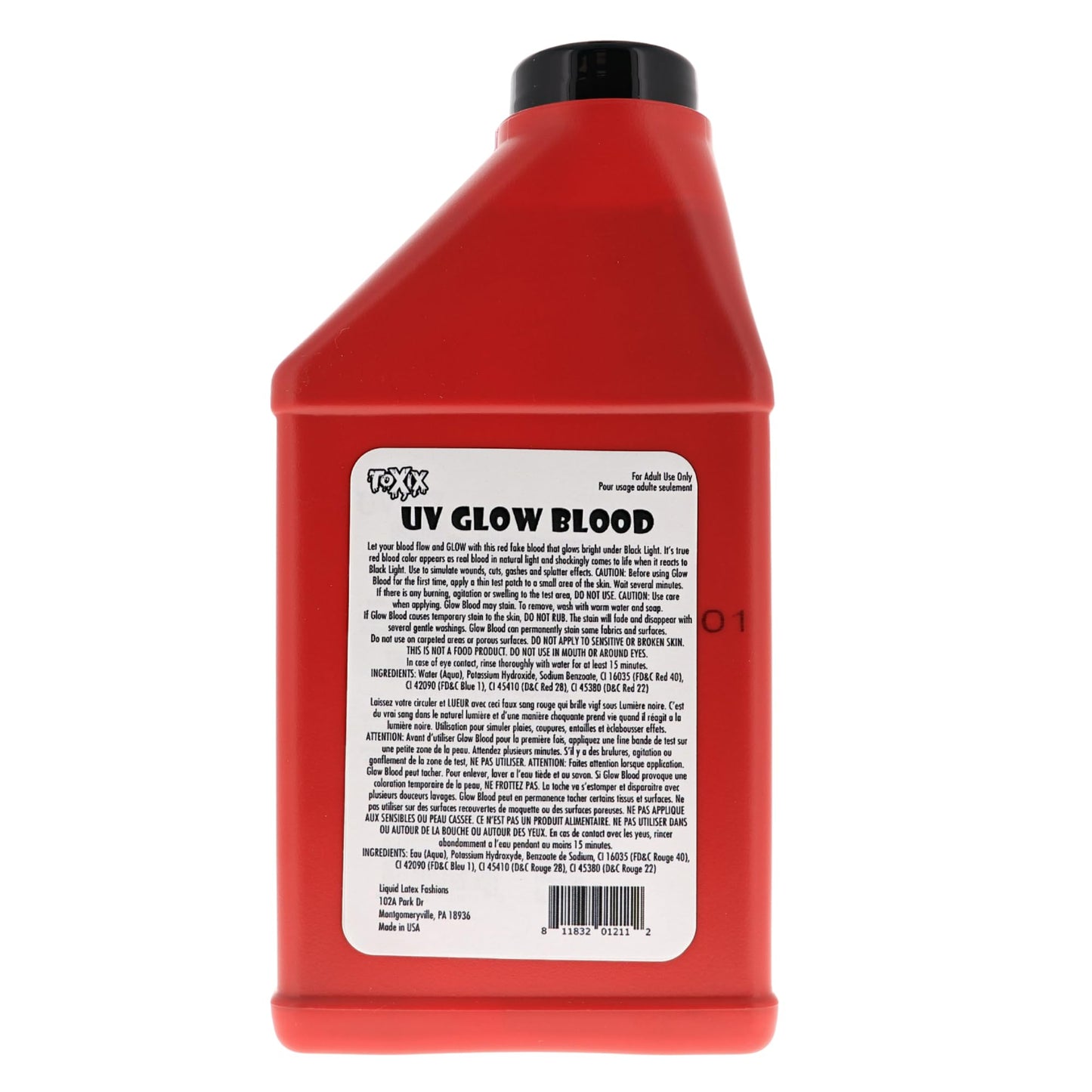 TOXIX UV Fake Blood - 16 fl oz GLOWS Under Blacklight Red Fake Blood for Halloween, SFX Makeup, Cosplay, Safe, Washable, SHAKE WELL BEFORE EACH USE!
