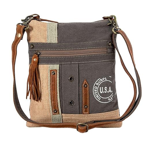Myra Bag Crossbody Bag for Women - Western Upcycled Canvas & Leather Shoulder Handbag Brown