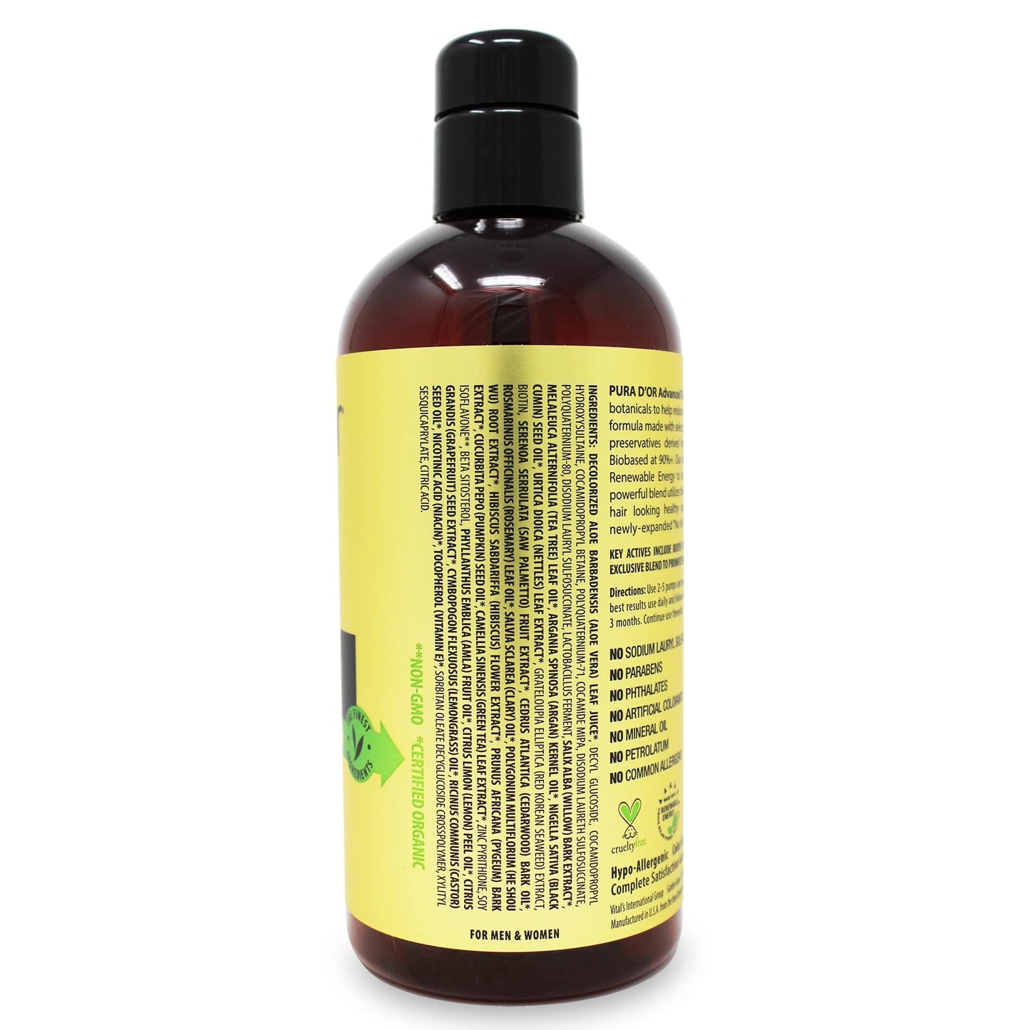 PURA D'OR 16 Oz Advanced Therapy Shampoo Reduces Hair Thinning & Increases Volume, No Sulfate, Biotin Shampoo Infused with Argan Oil, Aloe Vera