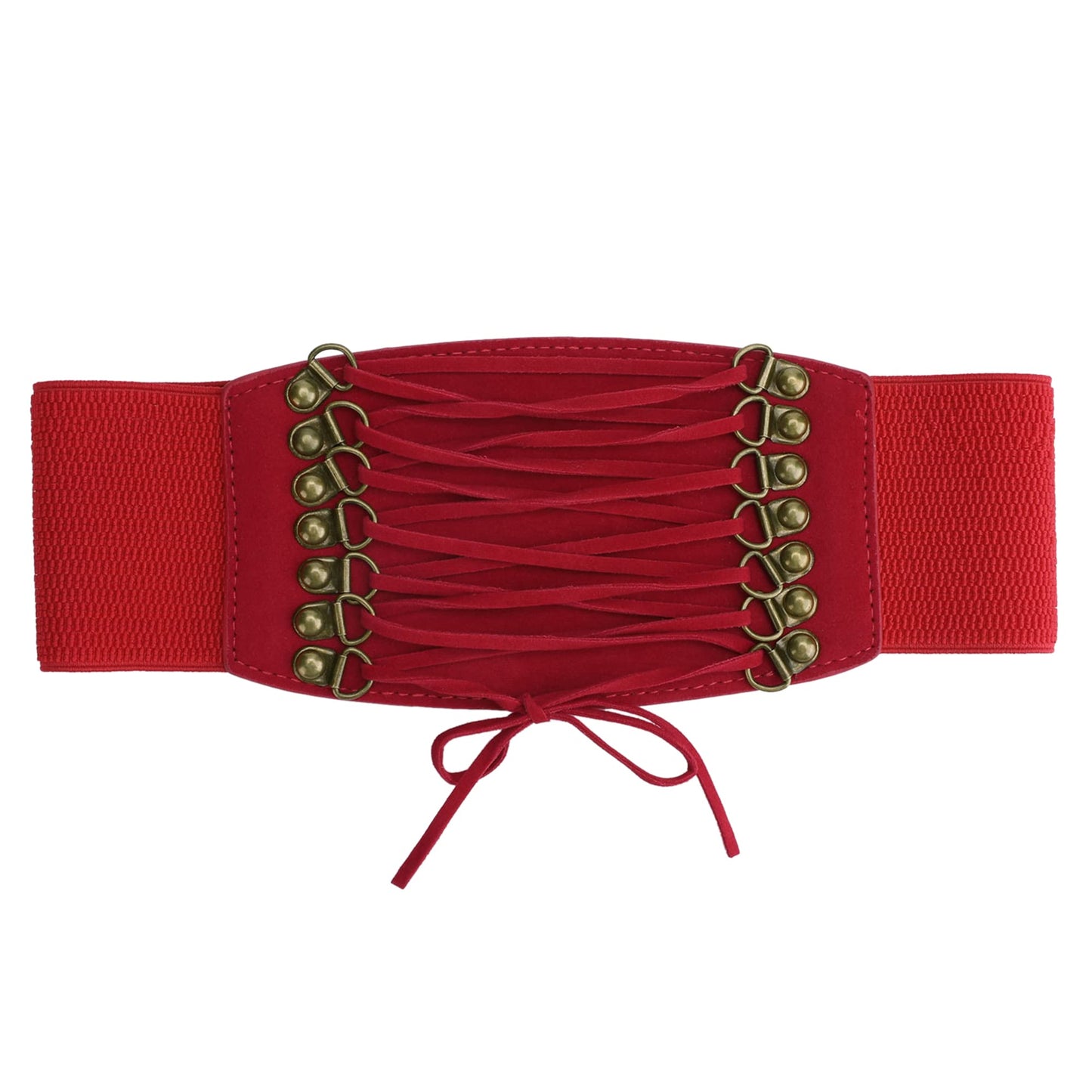 Allegra K Women Stretchy Cinch Waistband Lace Up Corset Belt 7.5CM Width Red-2 One Size