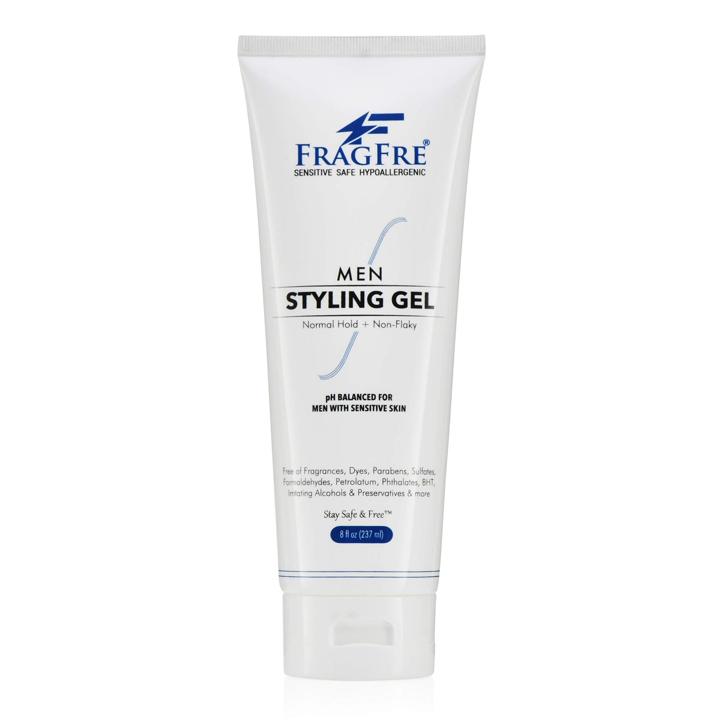 FRAGFRE Men Hair Styling Gel Fragrance Free 8 oz - pH Balanced for Men with Sensitive Skins - Not Too Firm or Too Light - Just Normal Hold for Normal
