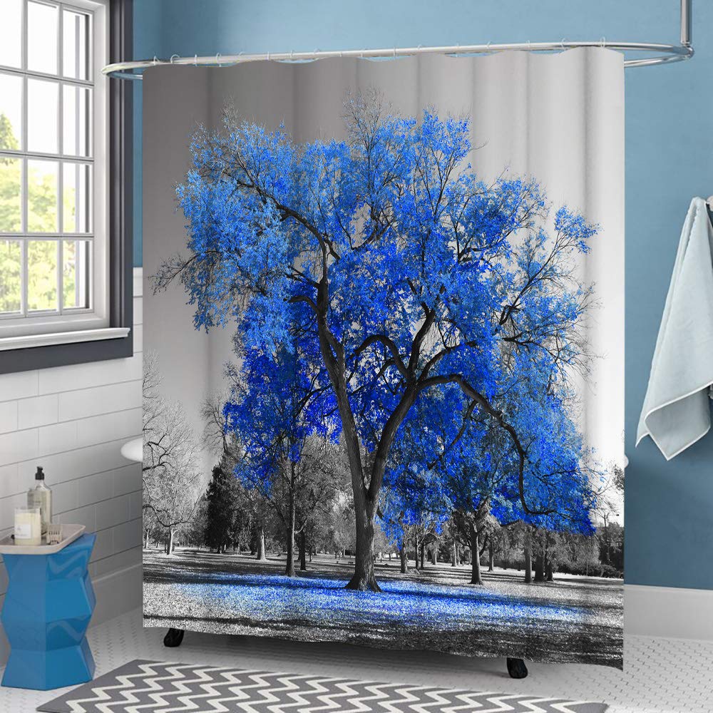 LUKUY Shower Curtains Blue Tree Polyester Fabric Bathroom Curtain Waterproof Shower Curtains Bathroom Decor 71x71 Inches Machine Washable Decorative