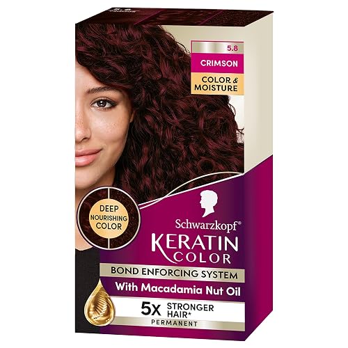 Schwarzkopf Keratin Color Permanent Hair Dye Cream, 5.8 Crimson, 1 Application - Professionally Inspired Hair Color Enriched with Keratin
