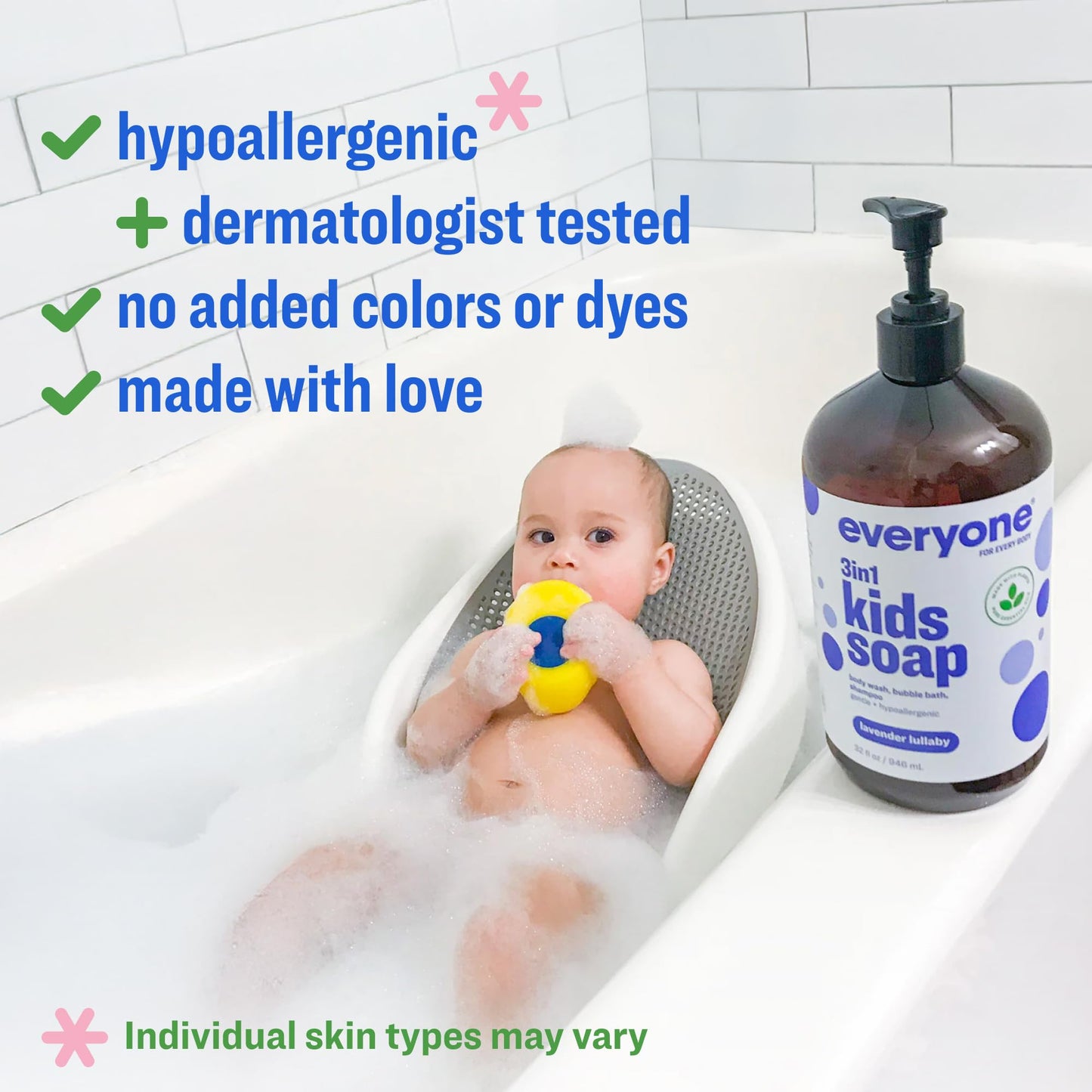 Everyone 3-in-1 Kids Soap, Body Wash, Bubble Bath, Shampoo, 32 Ounce (Pack of 2), Lavender Lullaby, made with Essential Oils for Toddlers, tweens Beauty and Personal Care everyone for every body