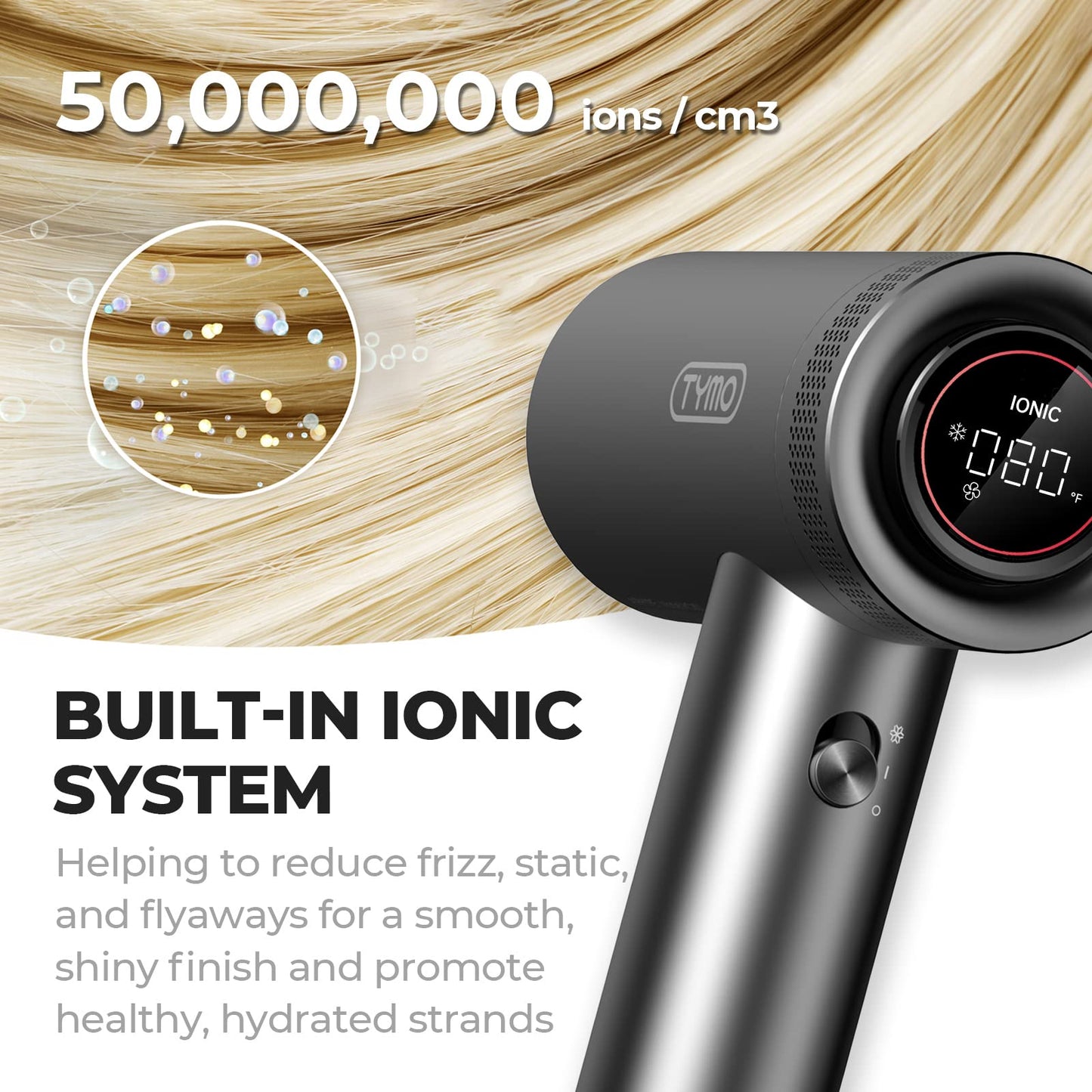 TYMO 1500W Professional Hair Dryer with Diffuser – High-Speed Ionic Hairdryer, 4 Temps & 3 Speeds, 8 Ft Cord, Comb Attachment, Metal Gray