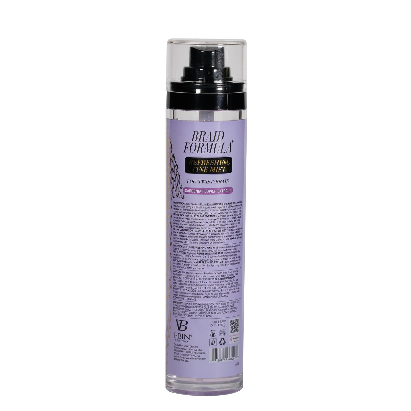 Braid Formula Refreshing Fine Mist 3.38 Fl. Oz. Gardenia Flower - Eliminates Odor, Gives High Shine, Infused Gardenia Flower Extract for Your Scalp