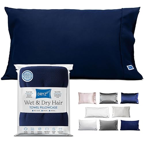 DryZzz Waterproof Pillow Protector Cooling Pillow Case 29"x19" 1pc Navy Blue Standard Size, Absorbent Towel Pillowcase Dual-Sided Wet & Dry Hair,