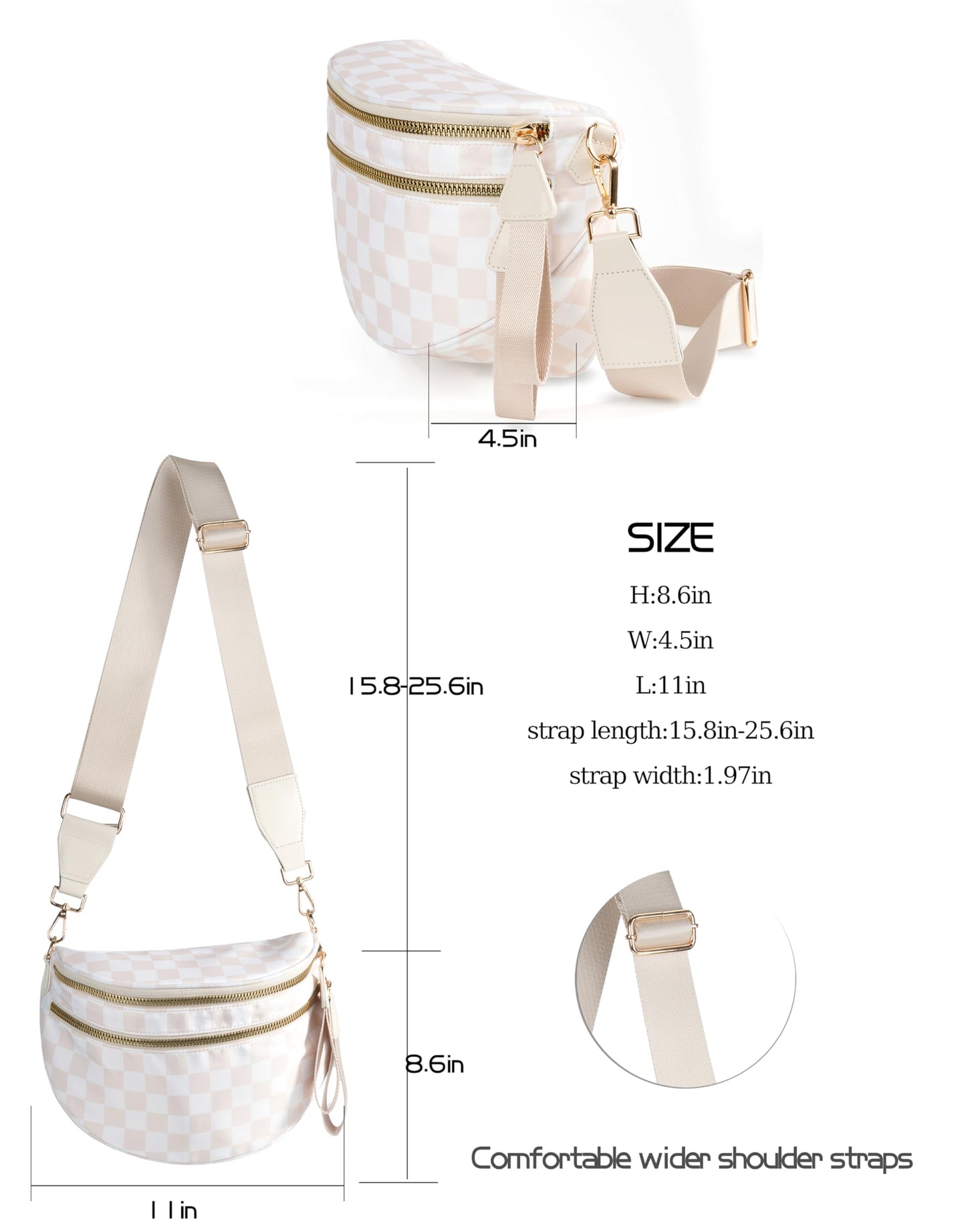 Spacious Checkered Nylon Crossbody Bag Bum Bag Checkered Handbags Wallets for Women