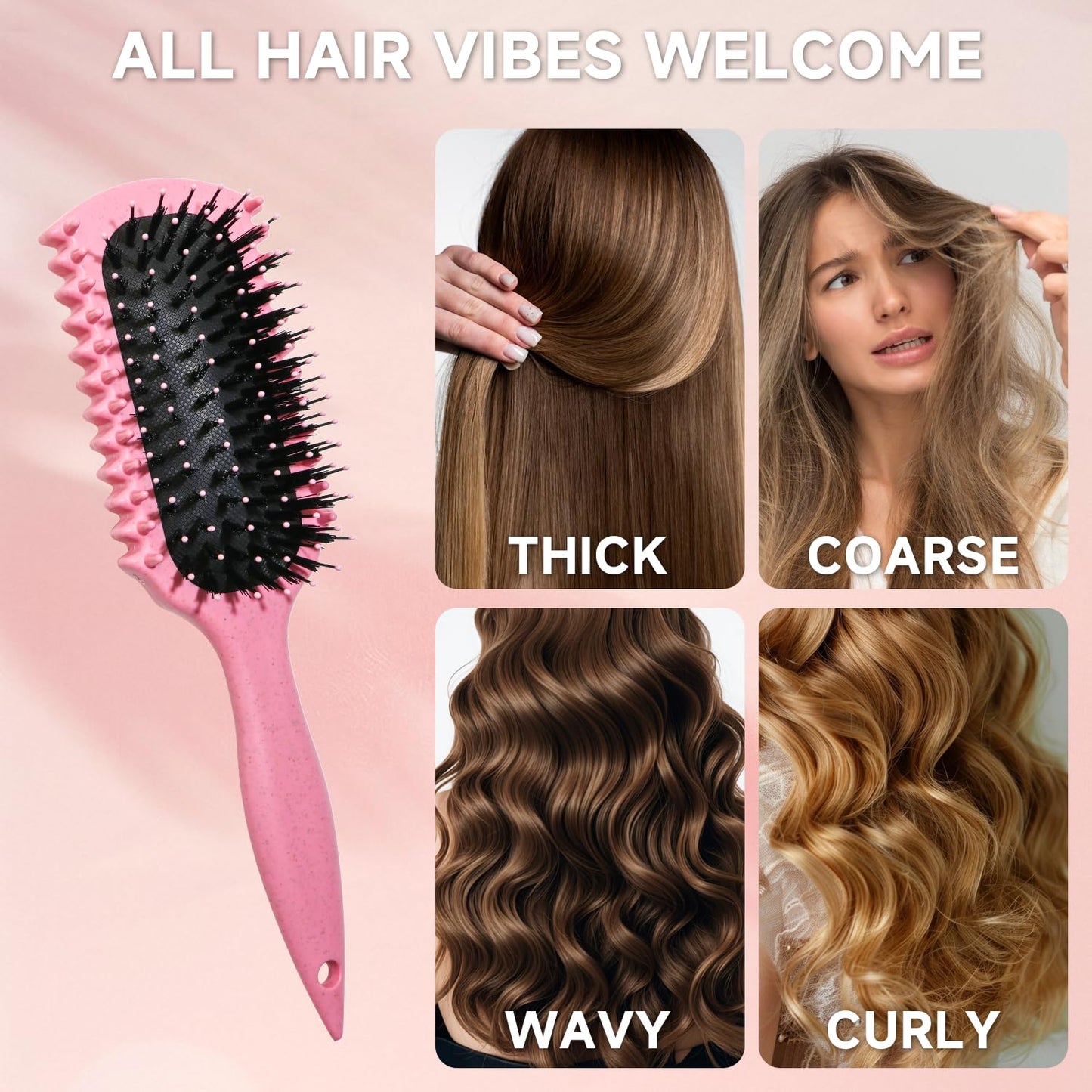 Curl Defining Brush, Curly Hair Brush Products With 3 Pcs Slick Back Hair Brush Set Bristle Brush Edge Control Teasing Comb for women (Pink) Beauty and Personal Care LSKHJT