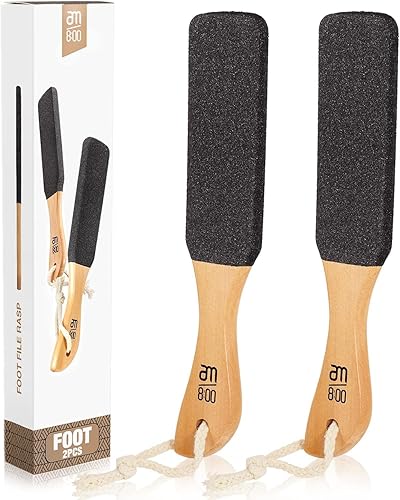 Pumice Stone Foot File (2-Pack), Wooden Handle Foot Scrubber & Callus Remover for Dry, Rough Skin and Corns Pedicure