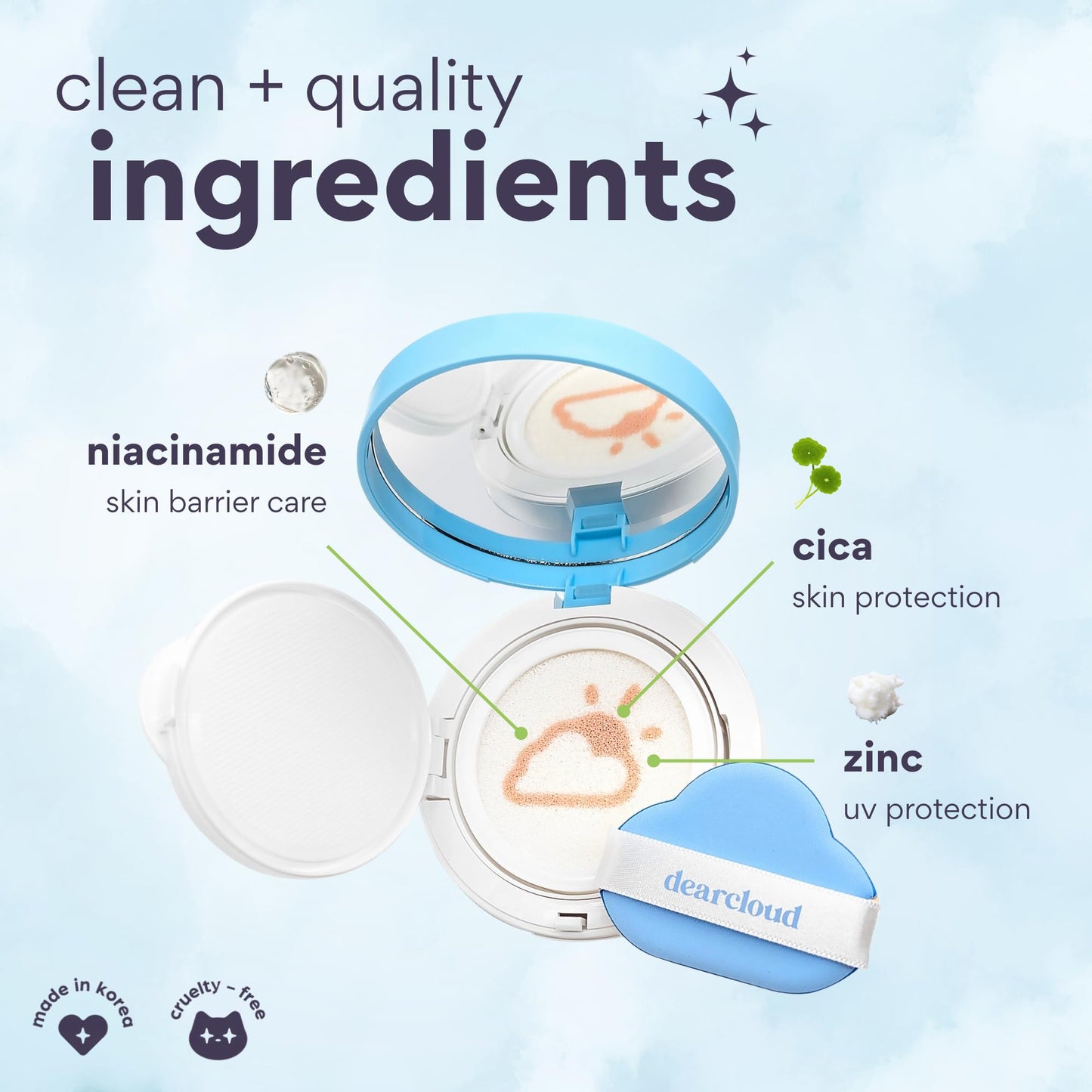 dearcloud Dear Sun Perfecting SPF Cushion - Color Adapting Sunscreen, Korean Sunscreen SPF 50+ (.53 oz)
