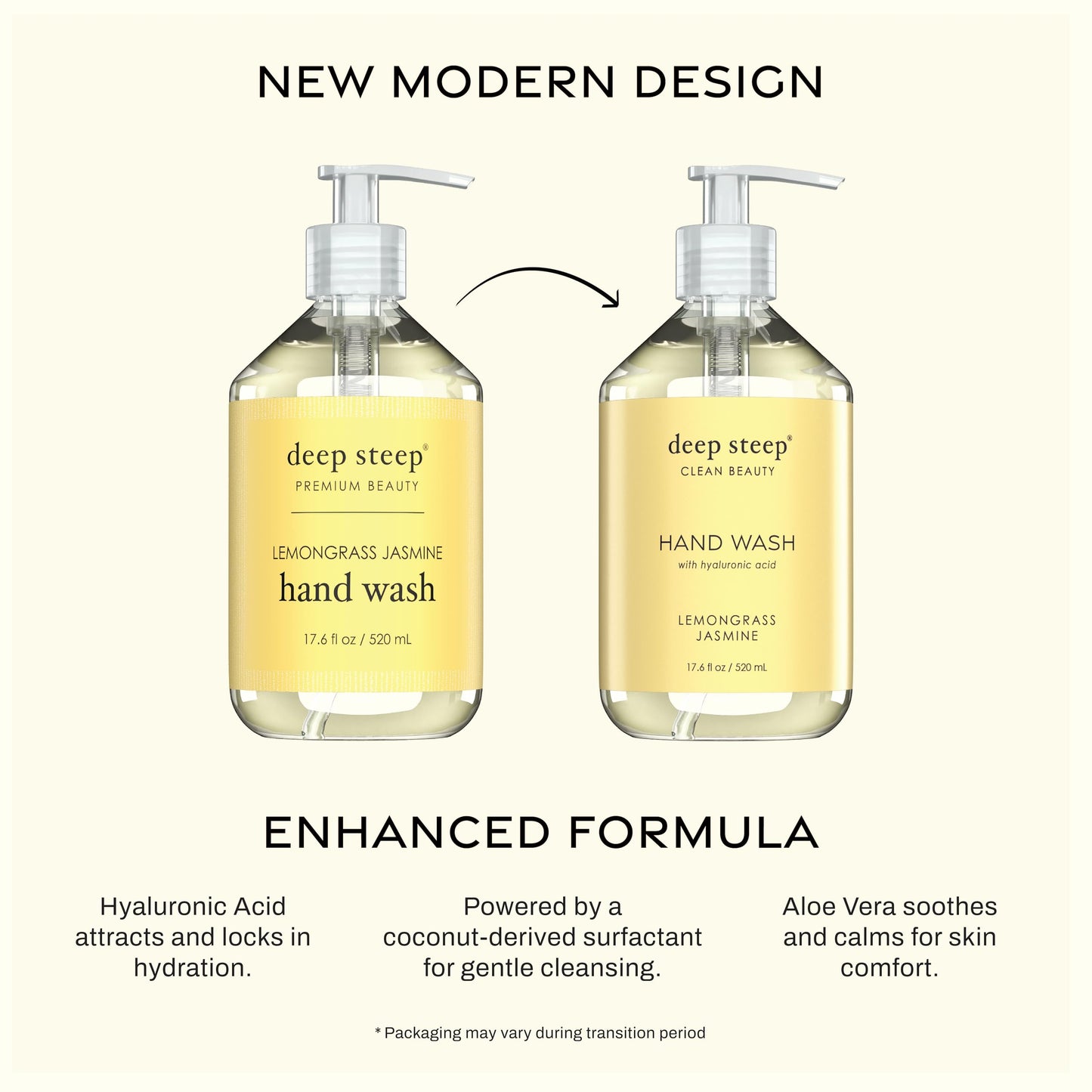 Deep Steep Liquid Hand Wash, Lemongrass Jasmine, 17.6 oz - Moisturizing Cleanser with Olive Oil, Aloe Vera, Glycerin & Hyaluronic Acid - Vegan, Clean