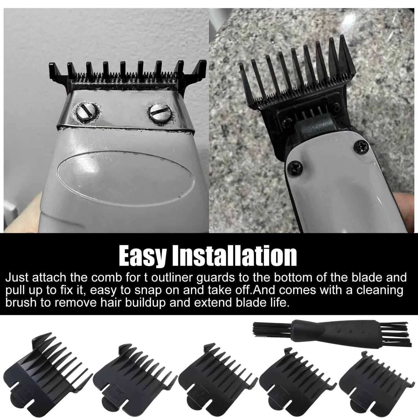 Xspeedonline 5 Size Trimmer Guards Set, Snap-On Combs for Andis 04710/#04521 Models, for Andis T Out-liner/for T Out-liner 2 Blade -1/32"-3/8", Black Beauty and Personal Care Xspeedonline