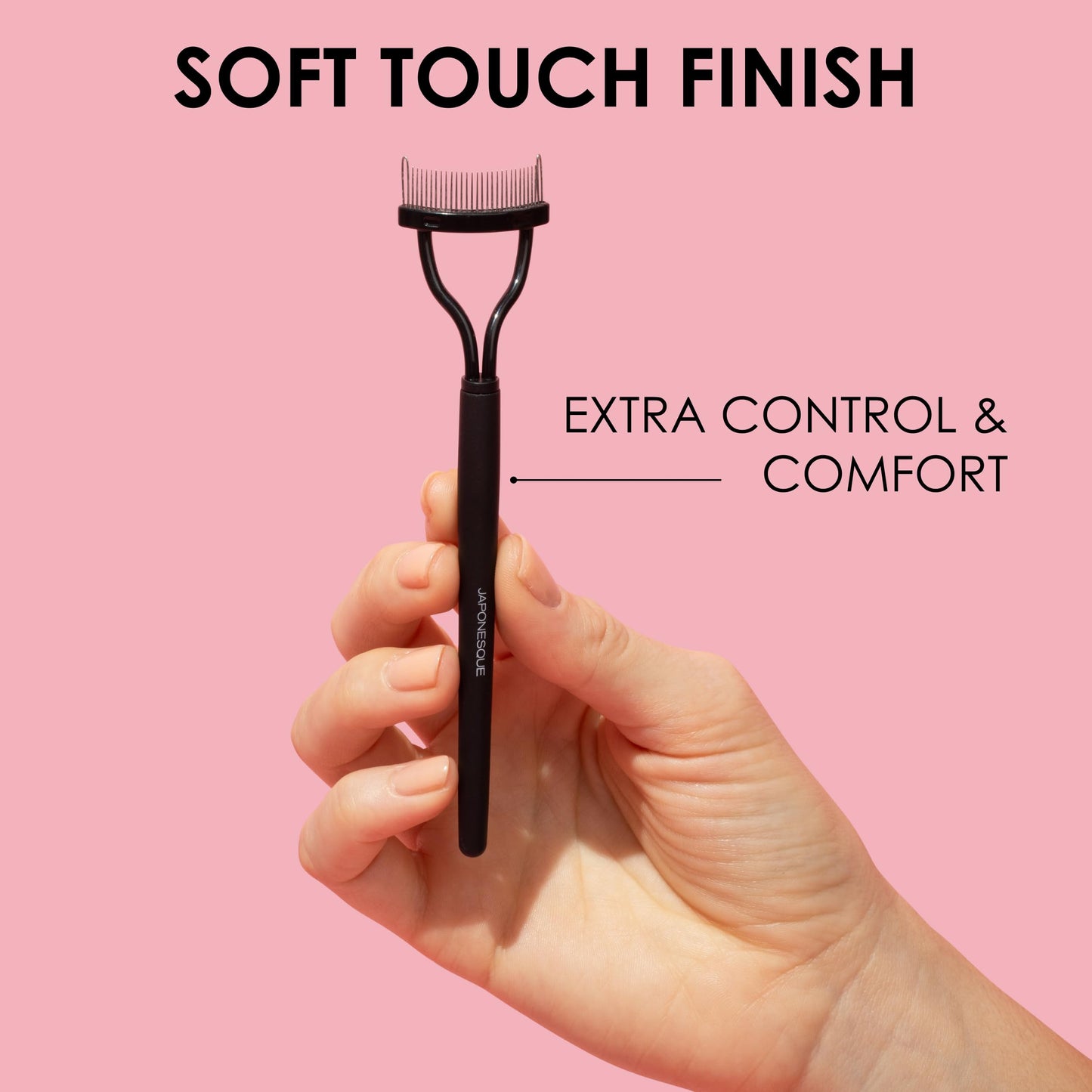 JAPONESQUE - Velvet Touch Lash Separator (0.43 x 5.79 x 1.18 inches) - Eyelash Comb Lash Separator Tool, Remove Mascara Clumps, Arc Lash Brush (Black)